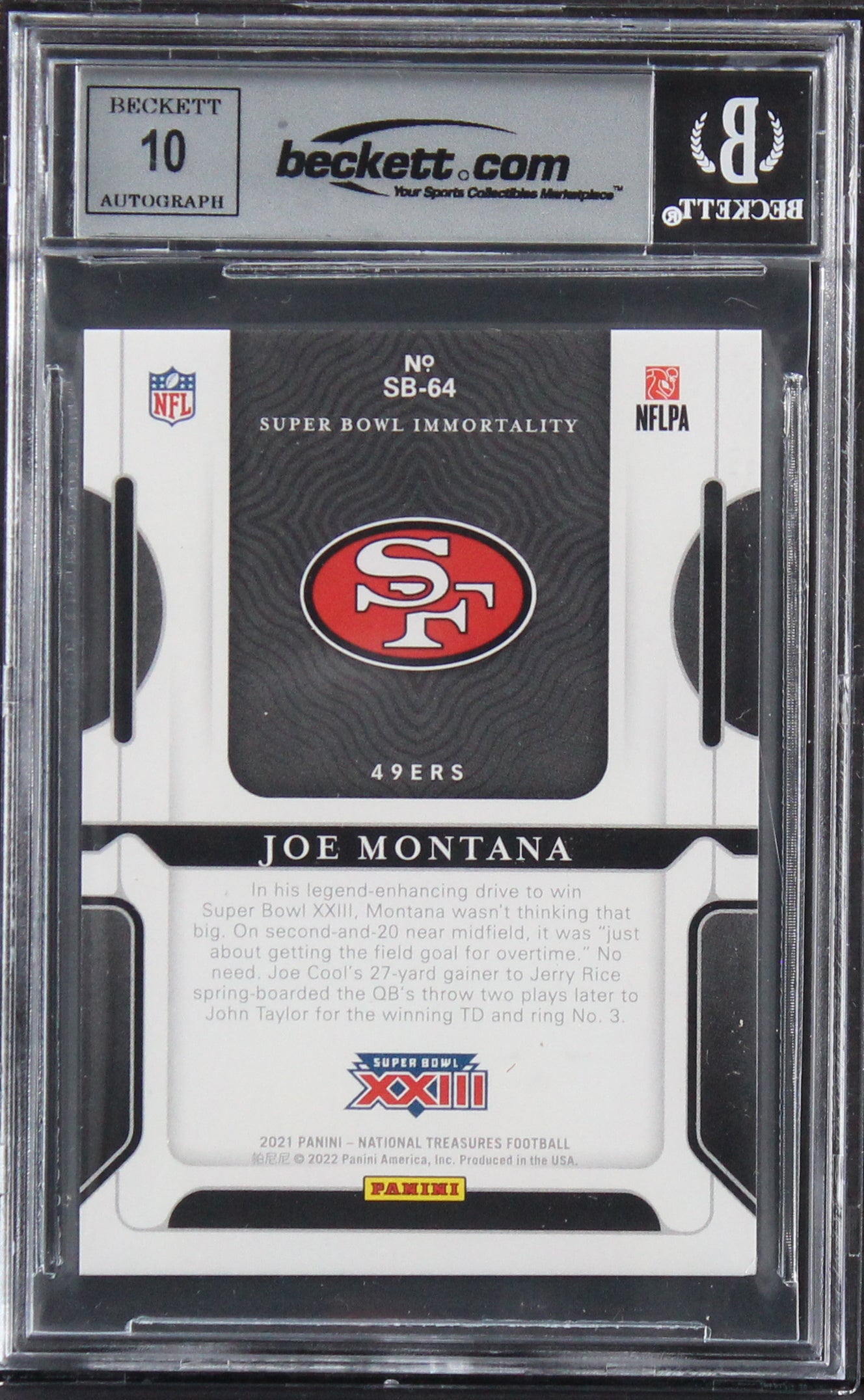 Joe Montana Signed 2021 Panini National Treasures #64 8/55 Card Auto 10 BAS Slab