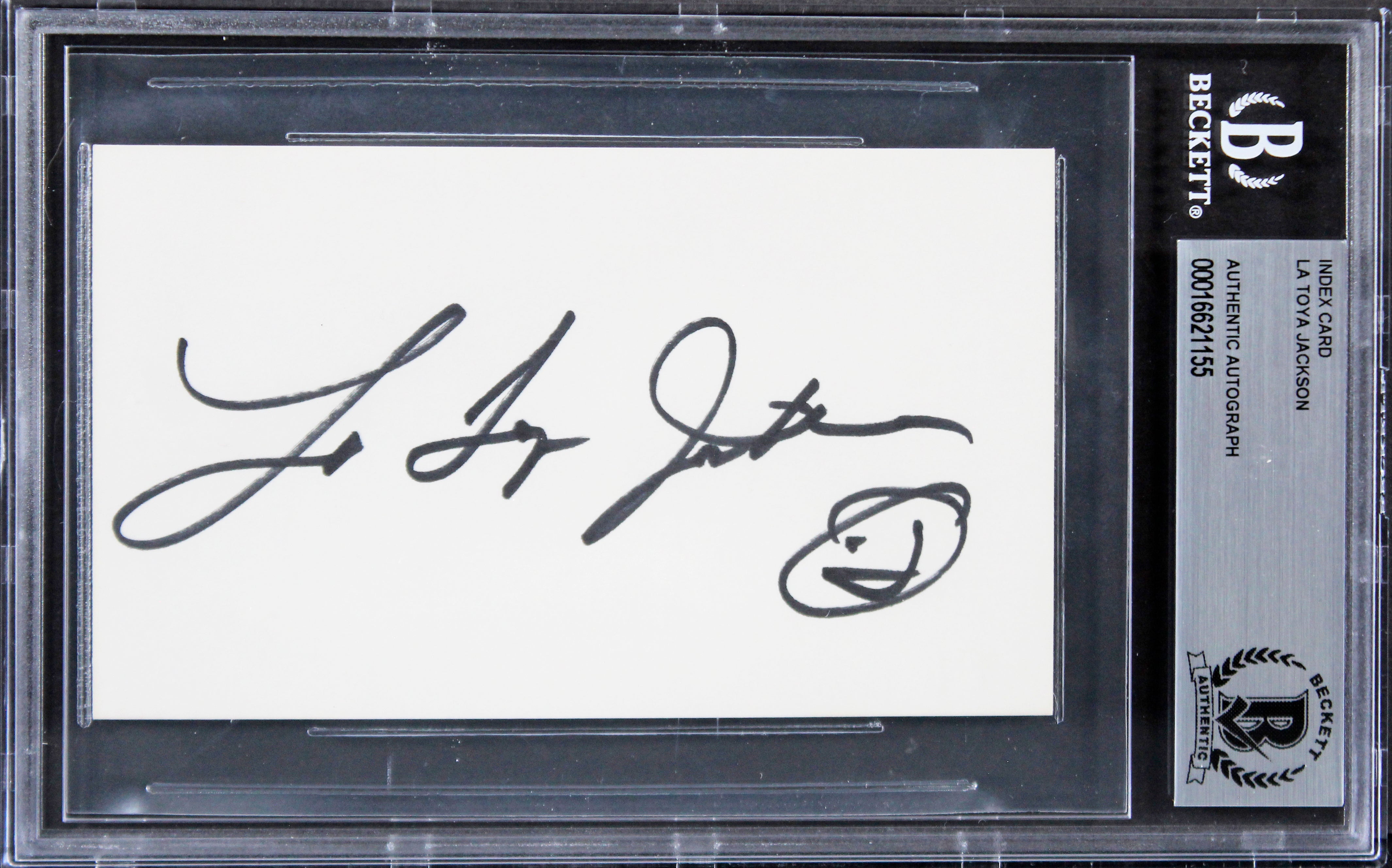 La Toya Jackson The Jacksons Authentic Signed 3x5 Index Card BAS Slabbed