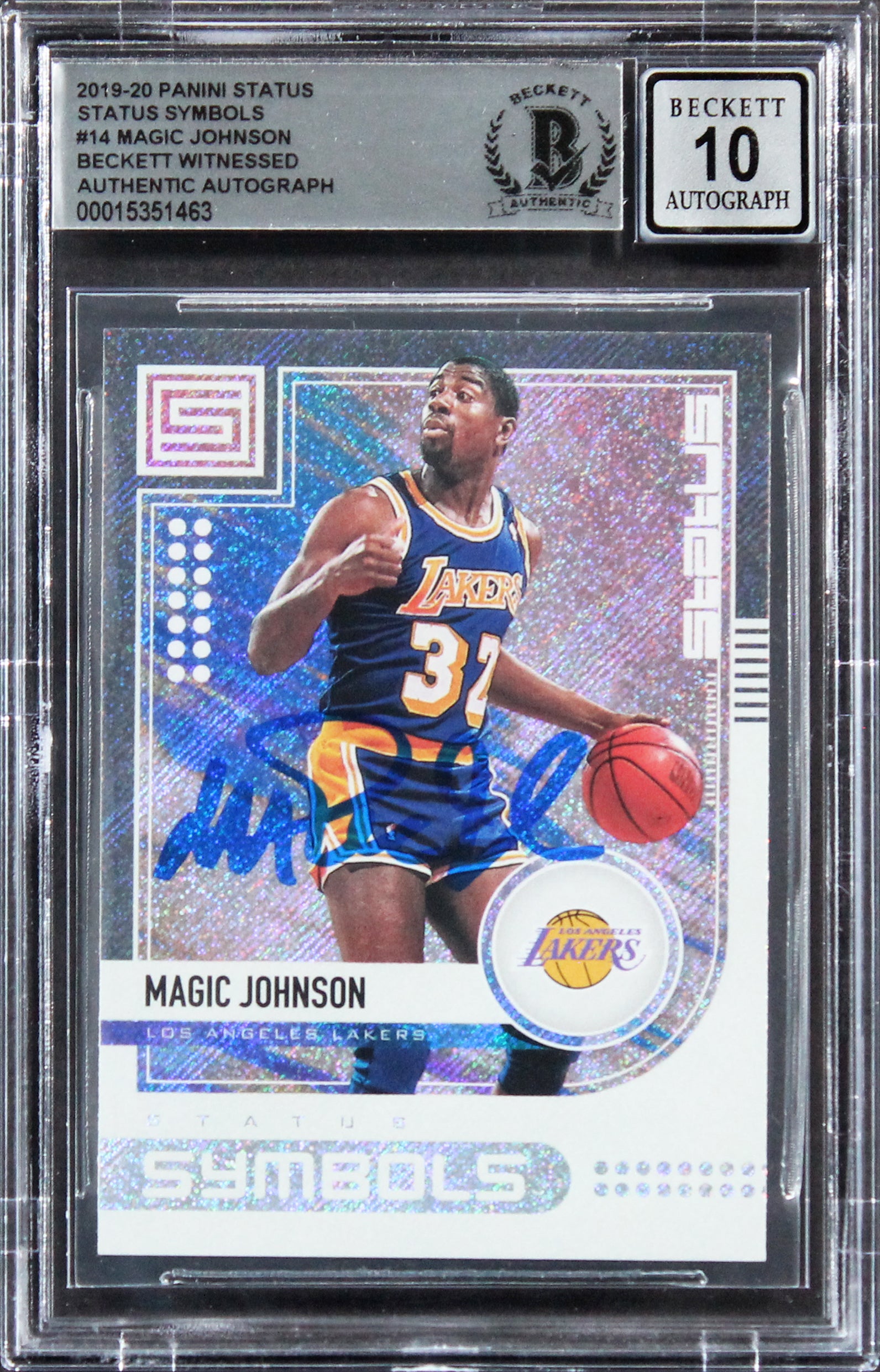 Lakers Magic Johnson Signed 2019 Panini Status Symbols #14 Card Auto 10 BAS Slab
