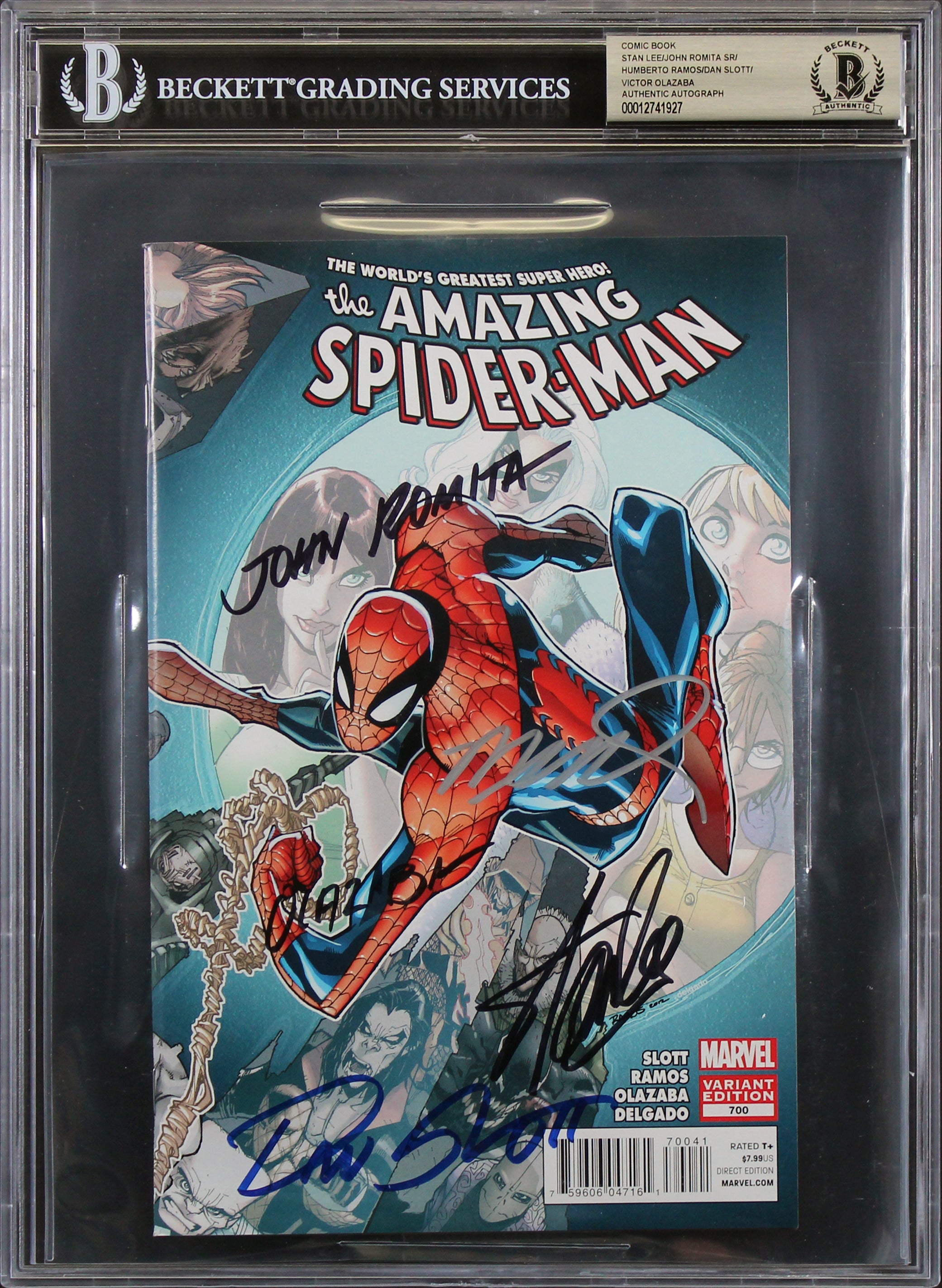 (5) Stan Lee +4  Signed The Amazing Spider-Man #700 Variant Ed Comic BAS Slabbed