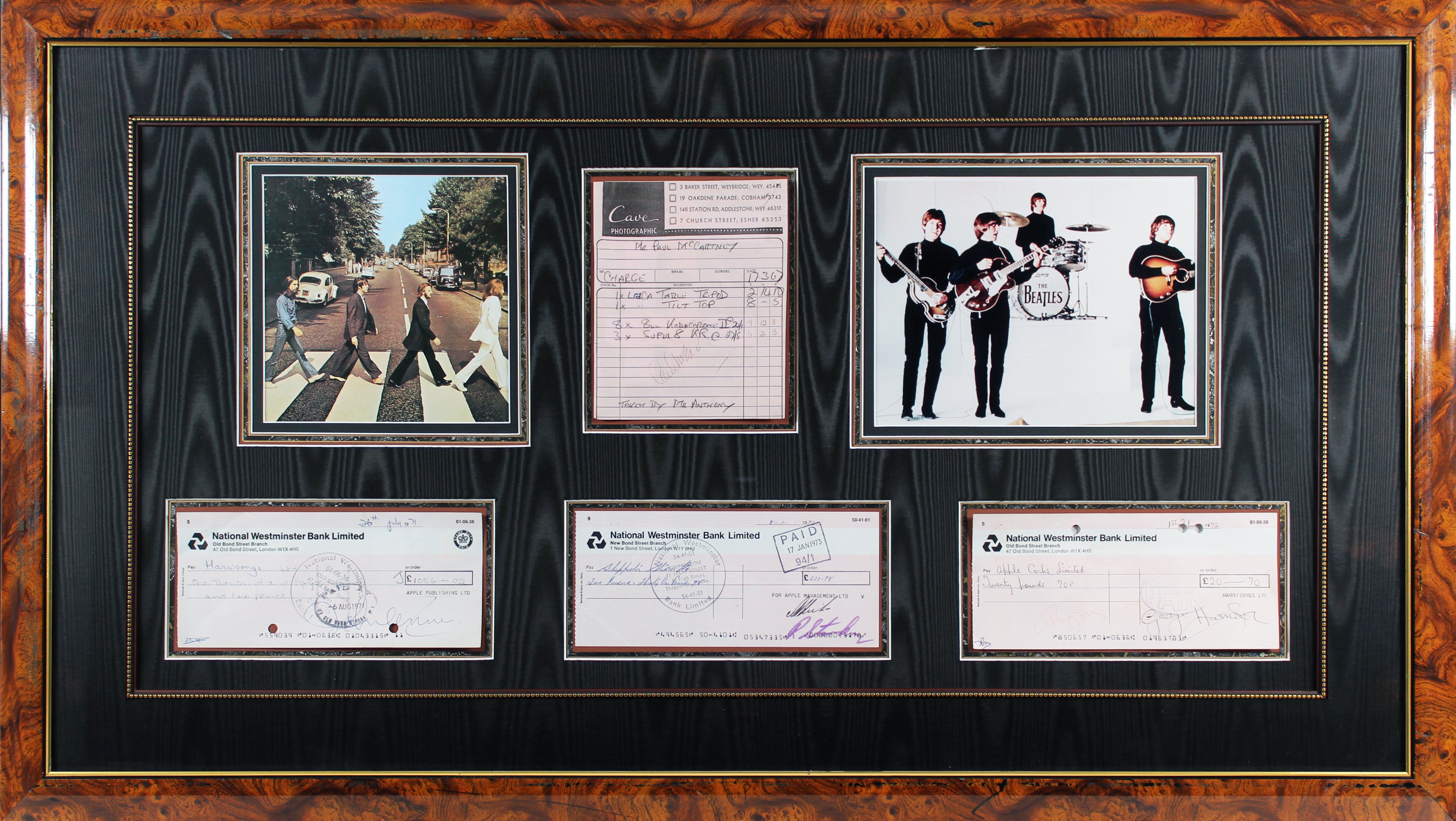 Beatles (4) Lennon, McCartney, Harrison & Starr Signed Framed Display BAS LOA