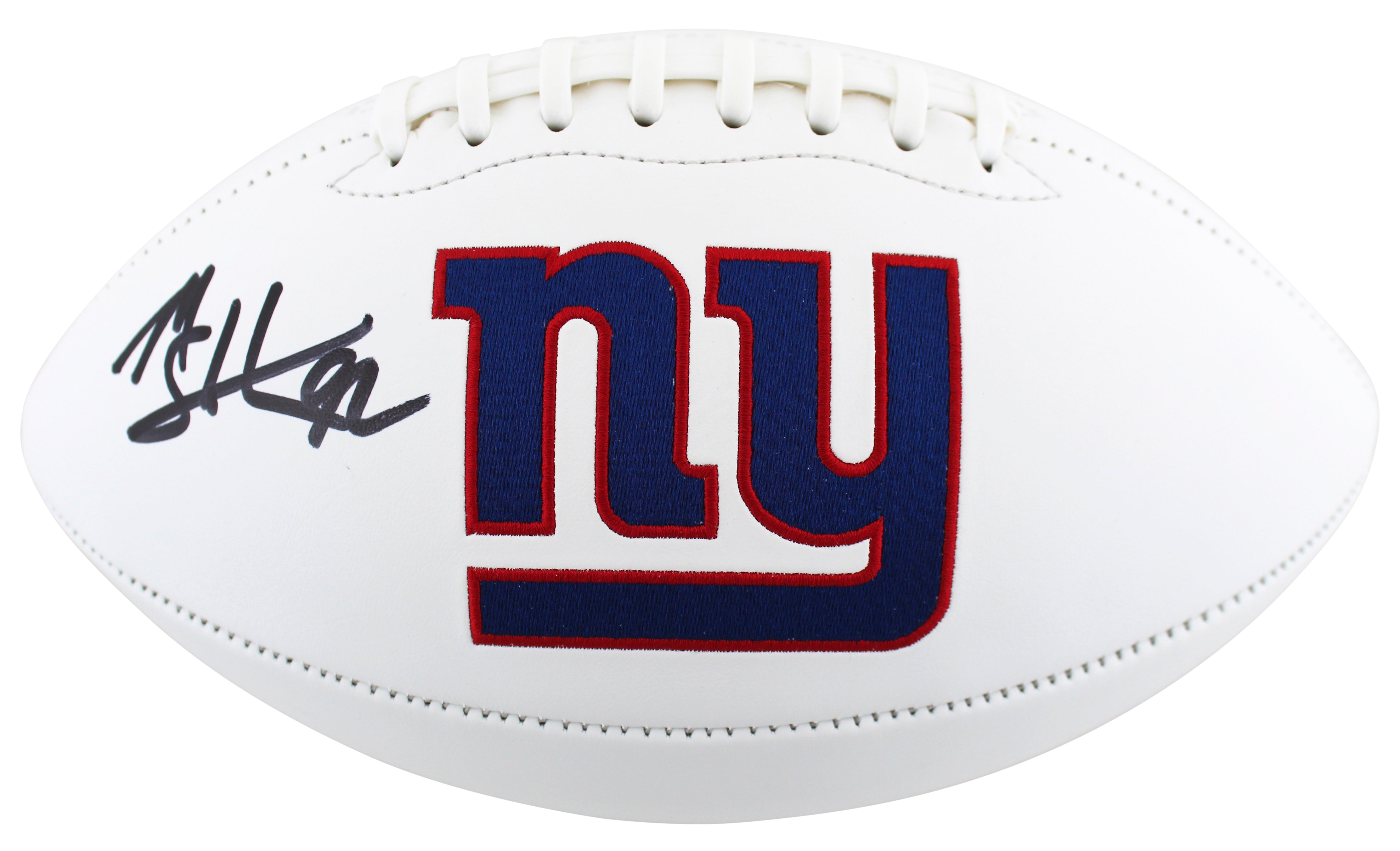Giants Michael Strahan Authentic Signed White Panel Logo Football BAS Witnessed