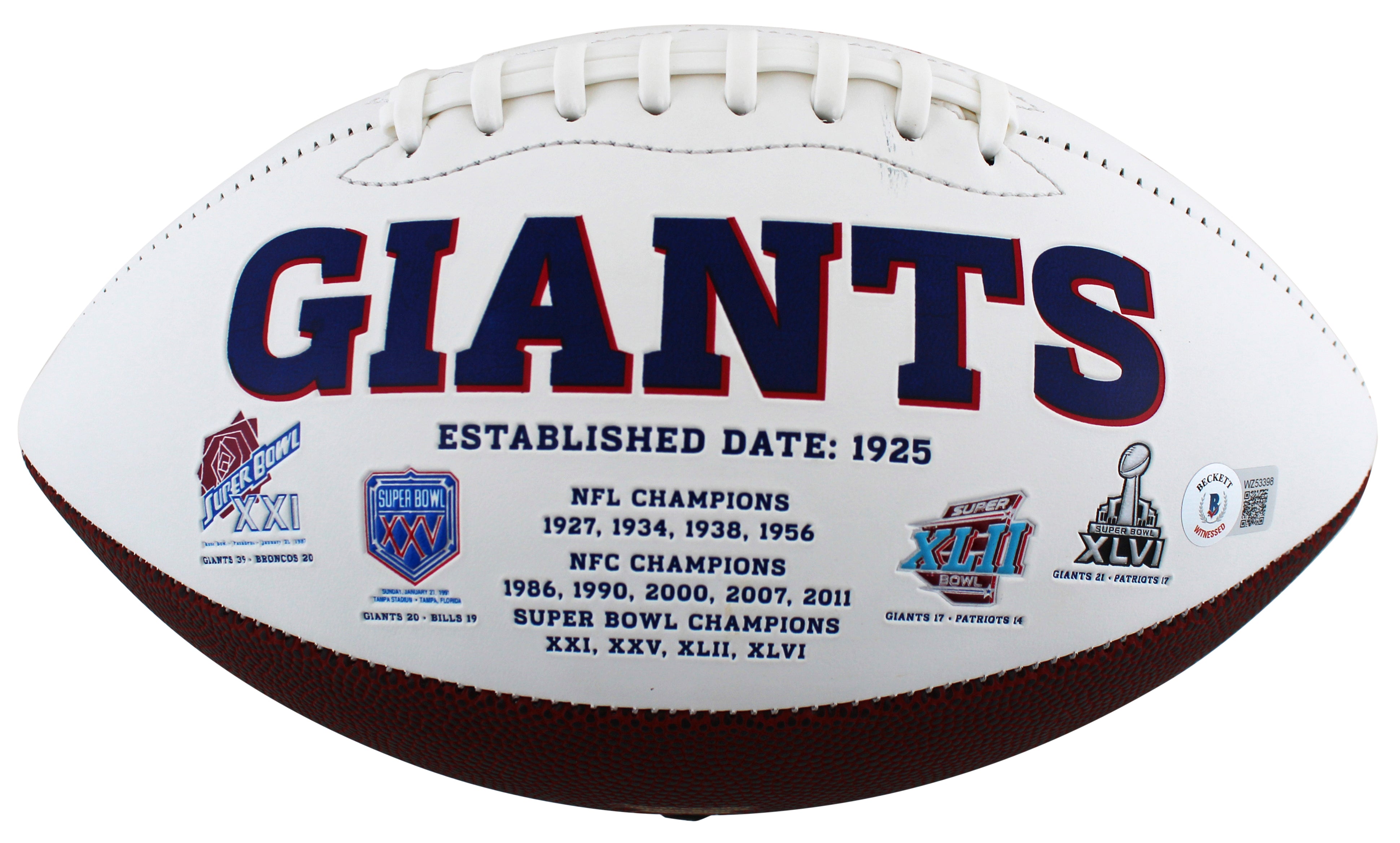 Giants Michael Strahan Authentic Signed White Panel Logo Football BAS Witnessed