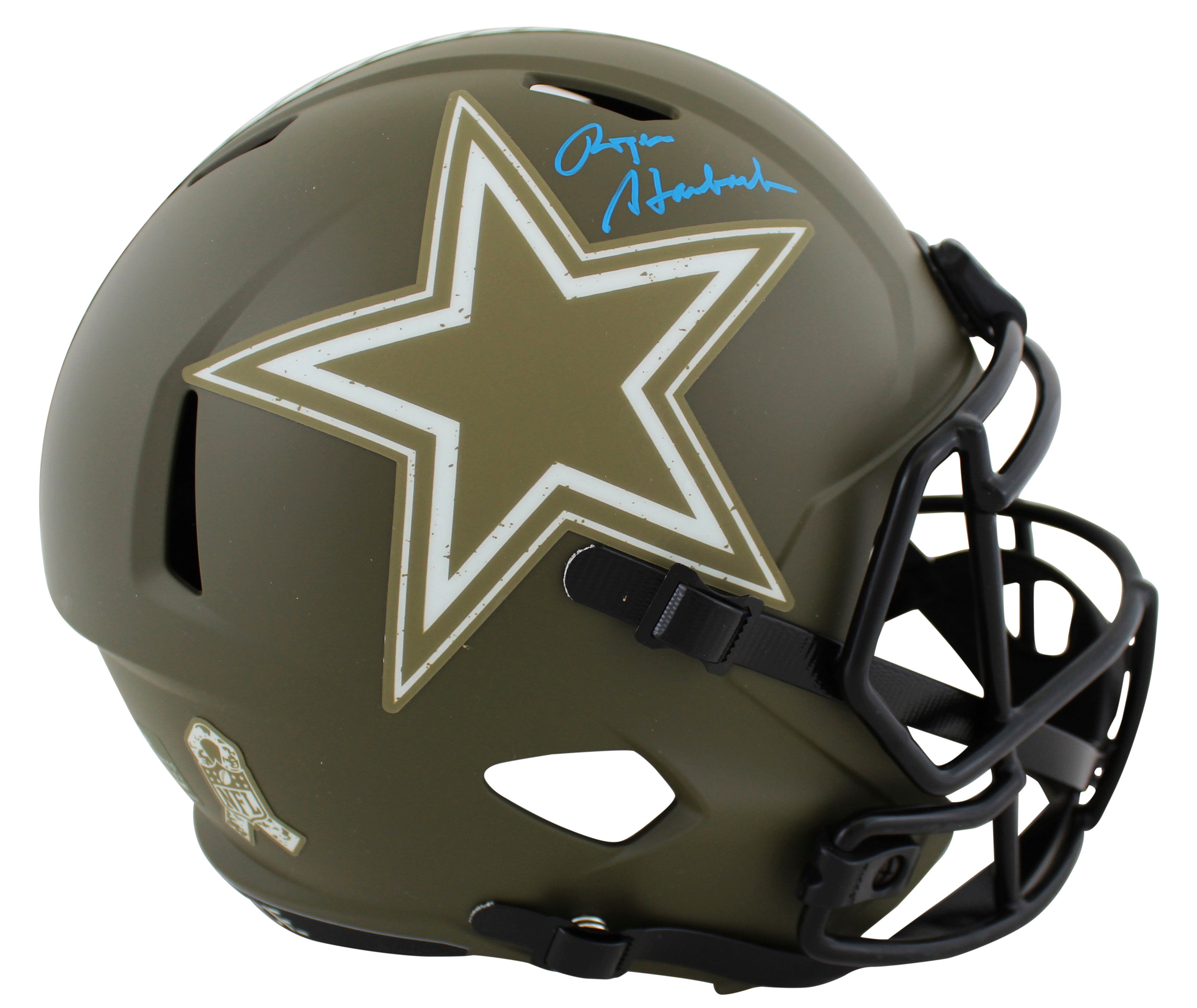 Cowboys Roger Staubach Signed Salute To Service Full Size Speed Rep Helmet BAS W