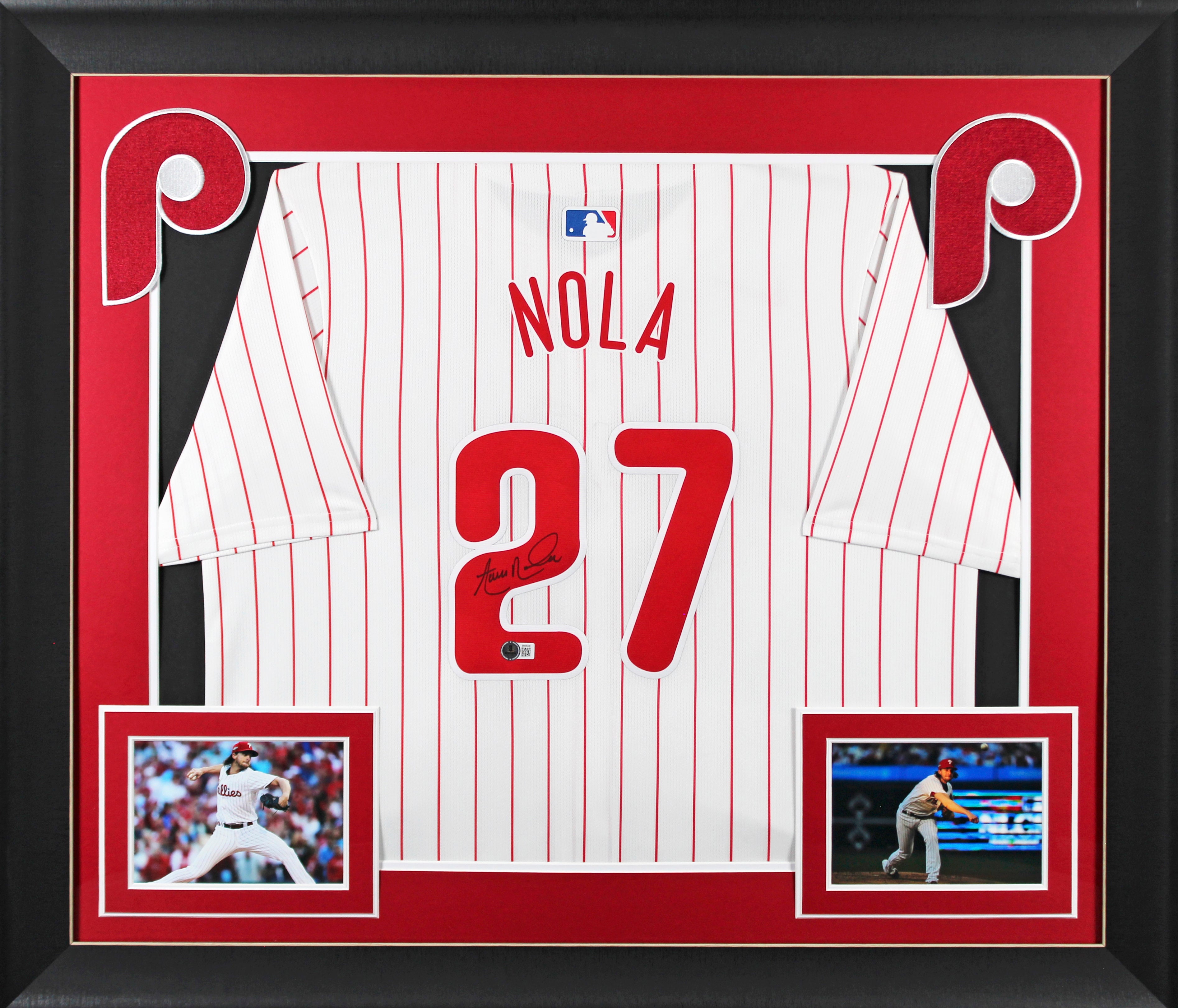 Phillies Aaron Nola Signed White Nike Pinstripe Framed Jersey BAS #BN06330