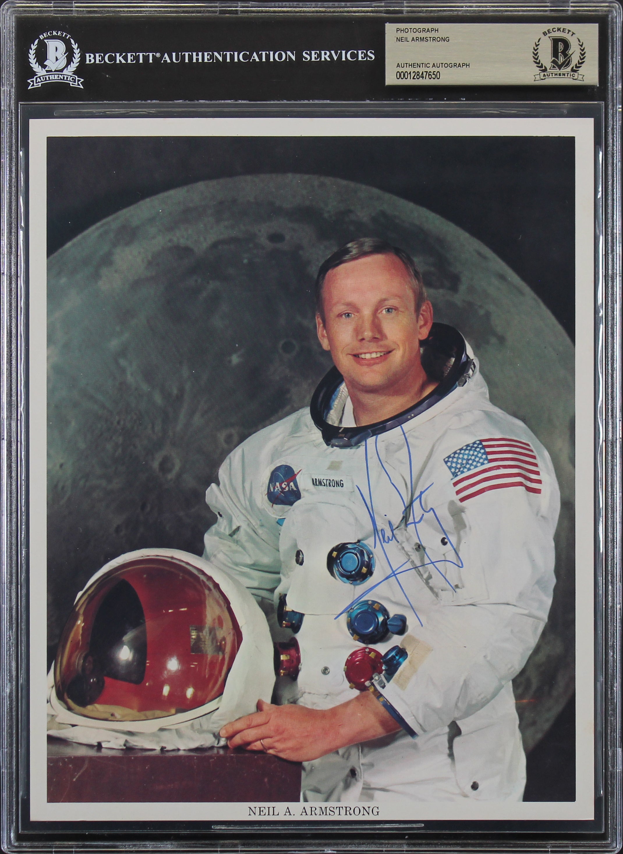 Neil Armstrong Apollo 11 Authentic Signed 8x10 NASA Photo BAS Slabbed