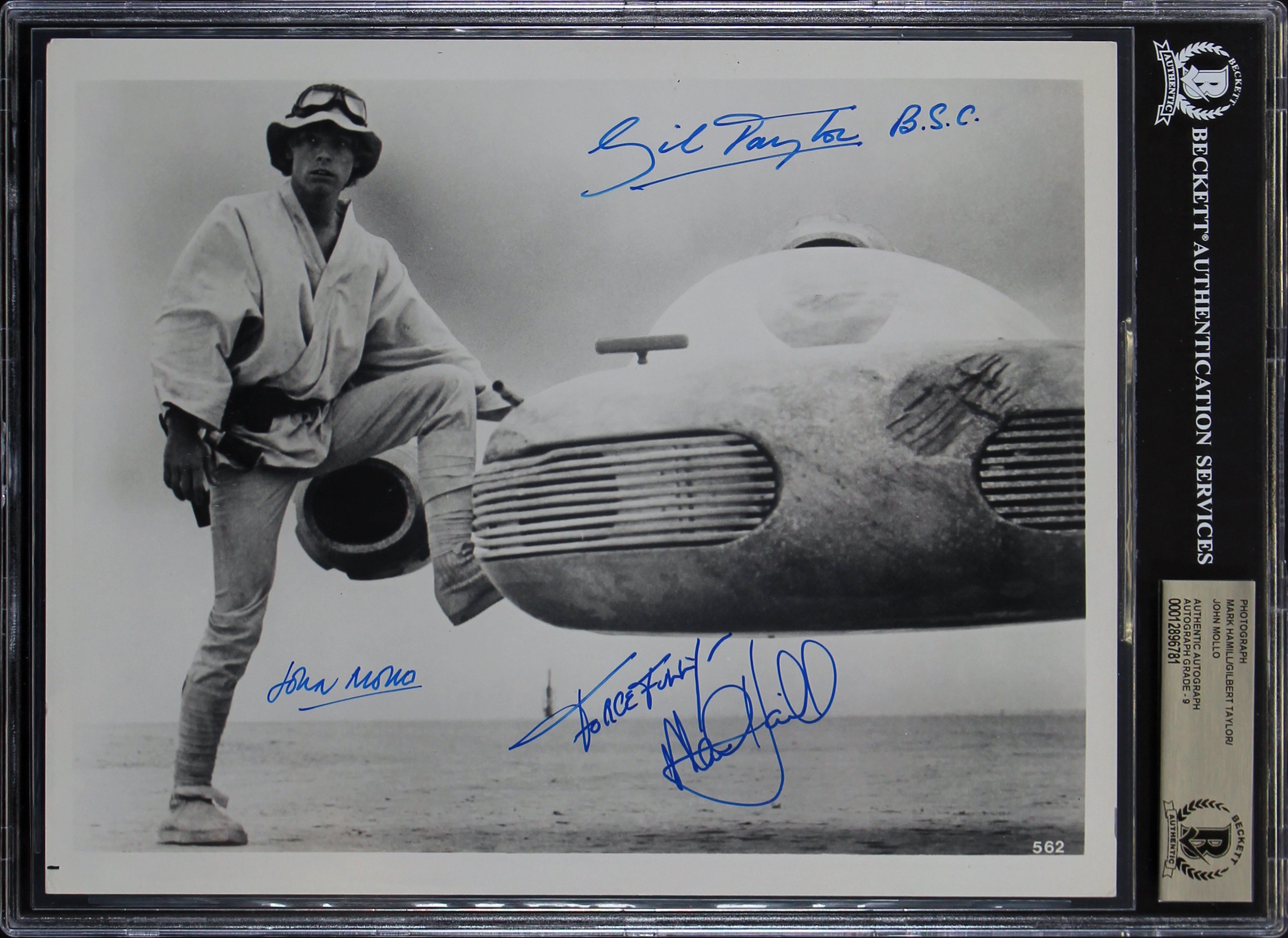 Star Wars (3) Hamill, Taylor & Mollo Signed 8x10 B&W Photo Auto Grade 9 BAS Slab