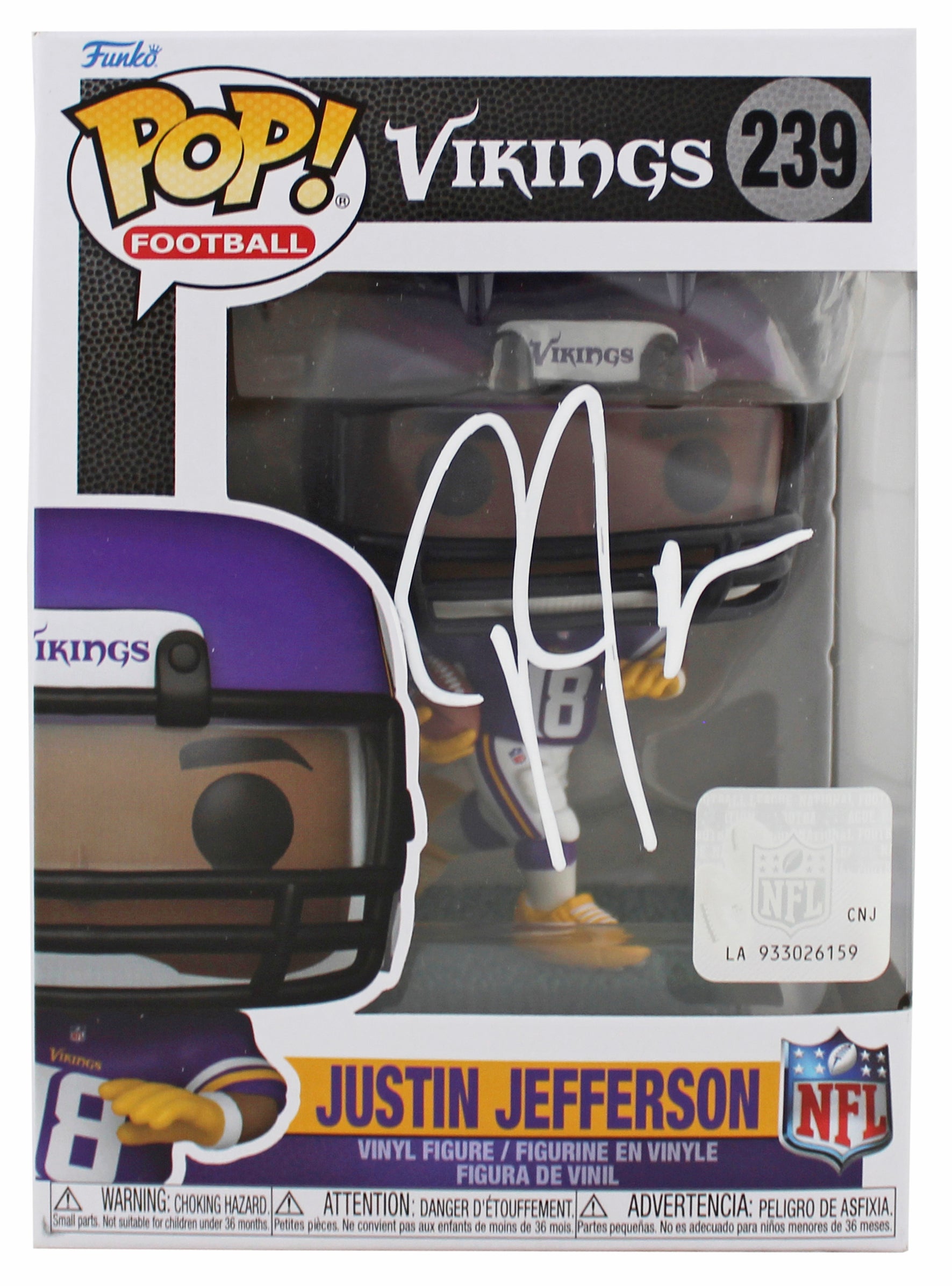 Vikings Justin Jefferson Authentic Signed #239 Funko Pop Vinyl Figure BAS Wit