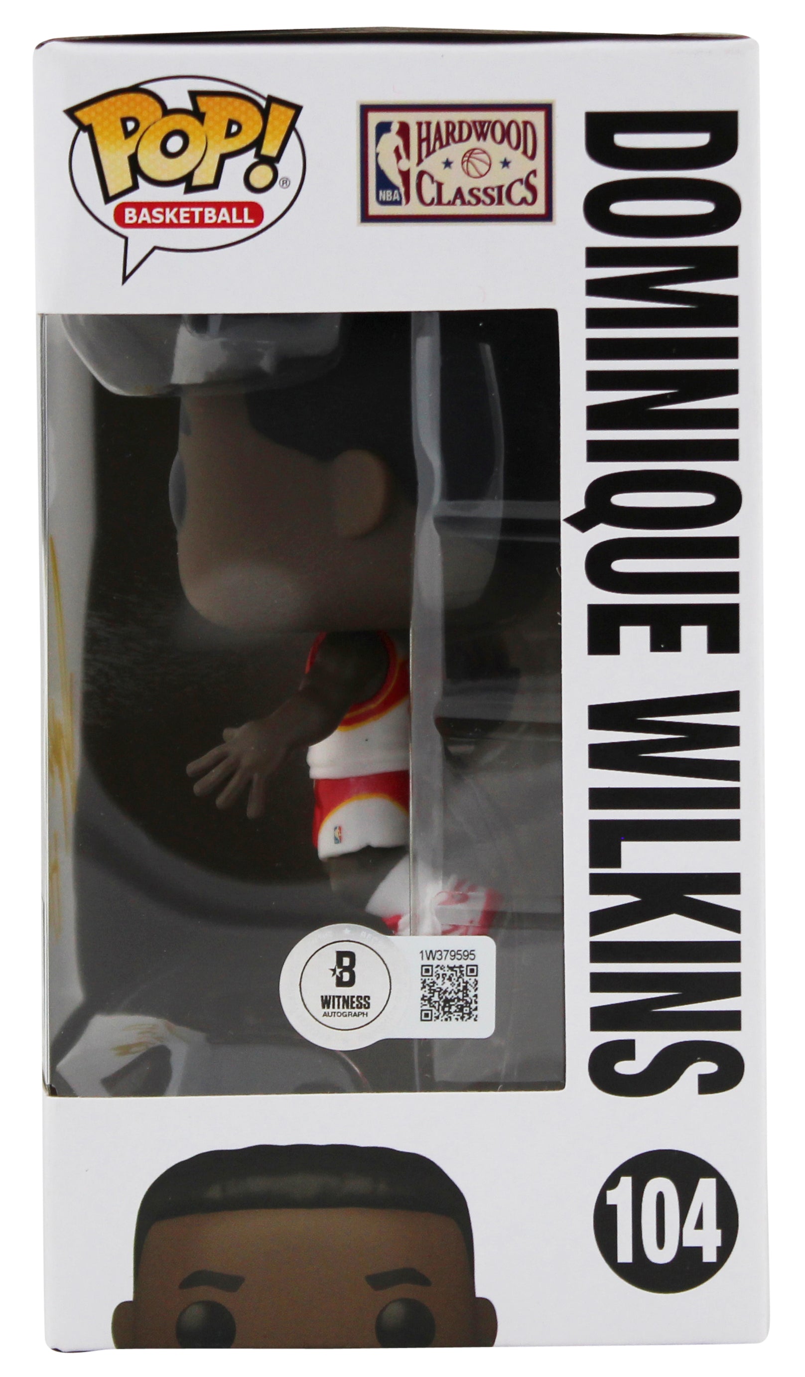 Hawks Dominique Wilkins Signed #104 Funko Pop Vinyl Figure w/ Yellow Sig BAS Wit