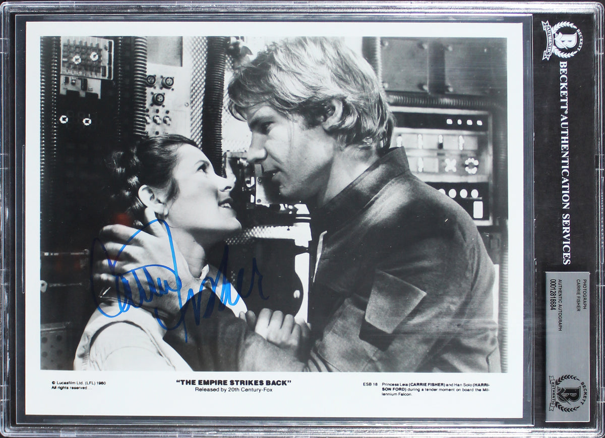 Carrie Fisher Star Wars Empire Strikes Back Signed 8x10 B&W Photo BAS Slabbed