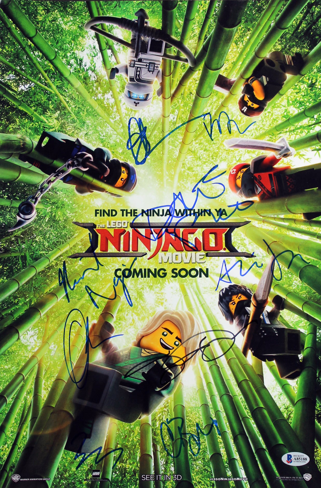 The Lego Ninjago Movie (9) Cast Signed 12x18 Mini Movie Poster BAS #A85188