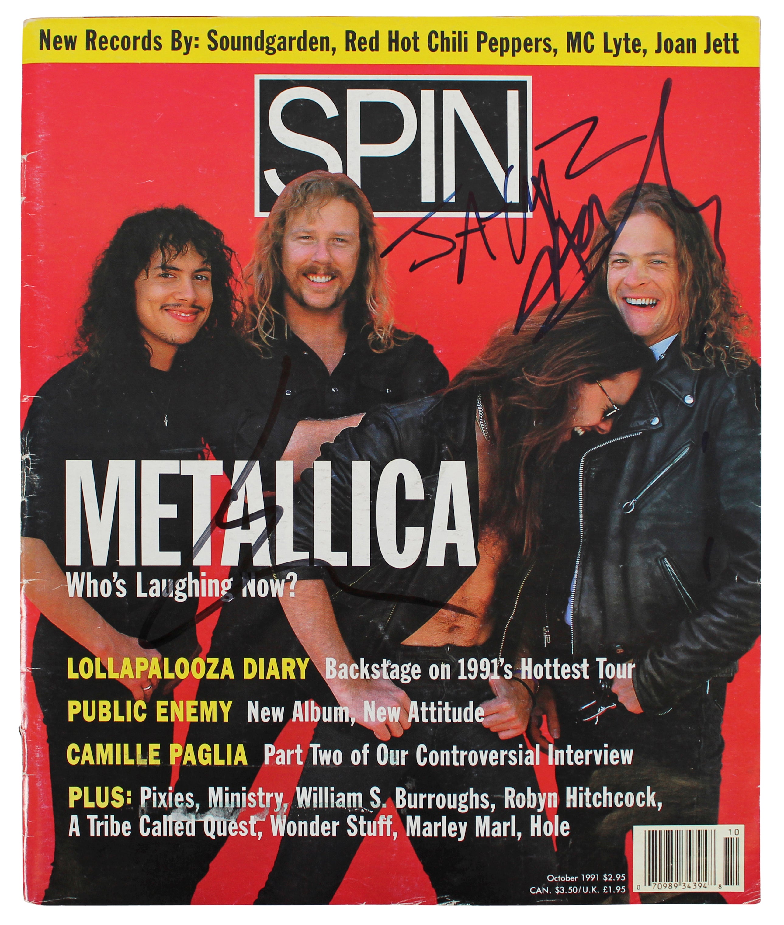 Metallica (3) Hetfield Ulrich & Newstead Signed Spin Magazine Cover BAS #AB76488