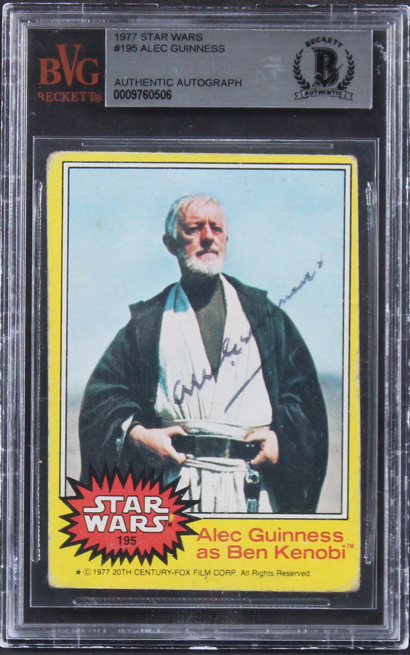 Alec Guinness Star Wars Authentic Signed 1977 Star Wars #195 Card BAS Slabbed