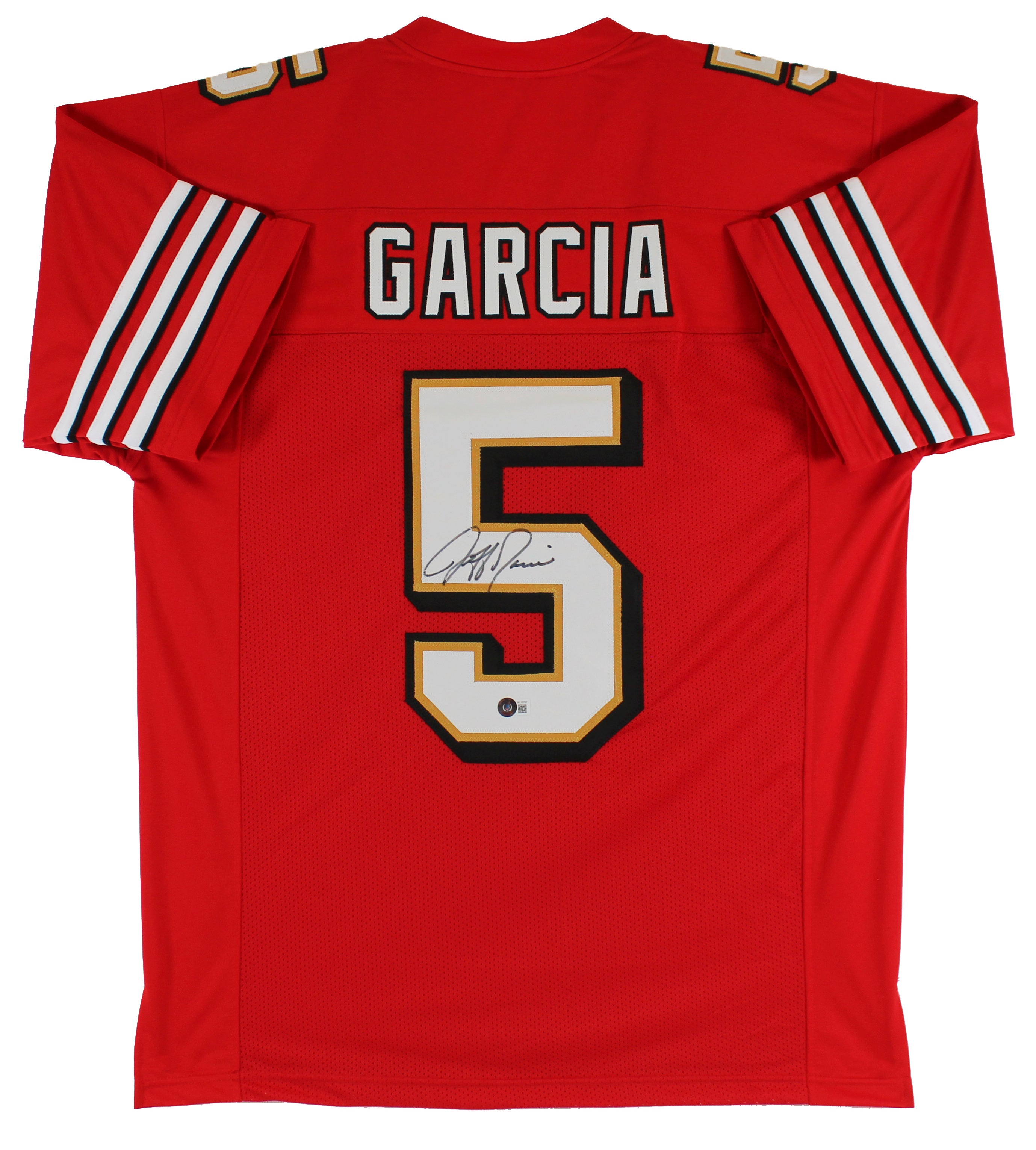 Jeff Garcia Authentic Signed Red Pro Style Jersey w/ Drop Shadow BAS Witnessed