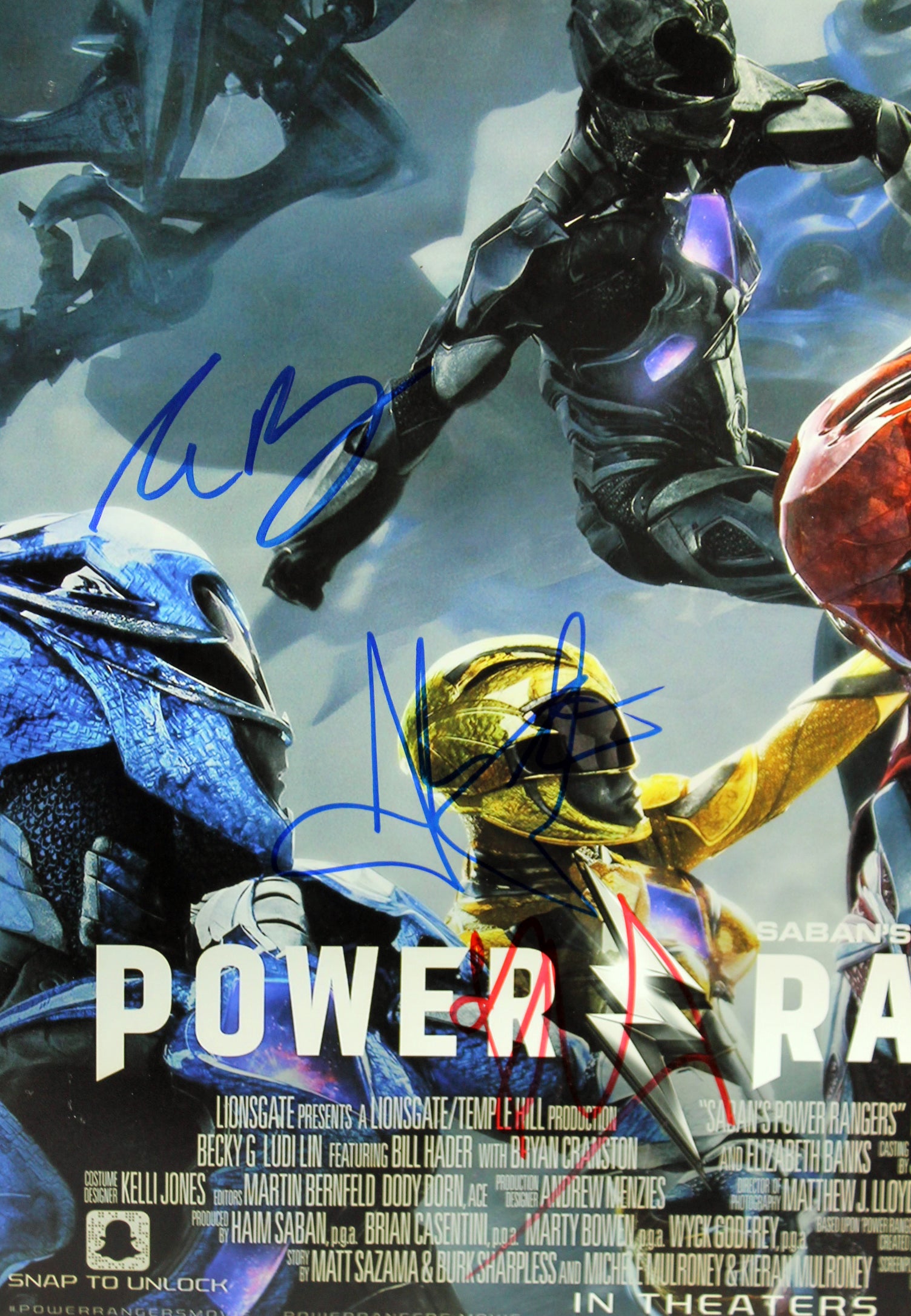 Power Rangers (5) Banks, Saban +3 Signed 12x18 Mini Movie Poster BAS #A85196