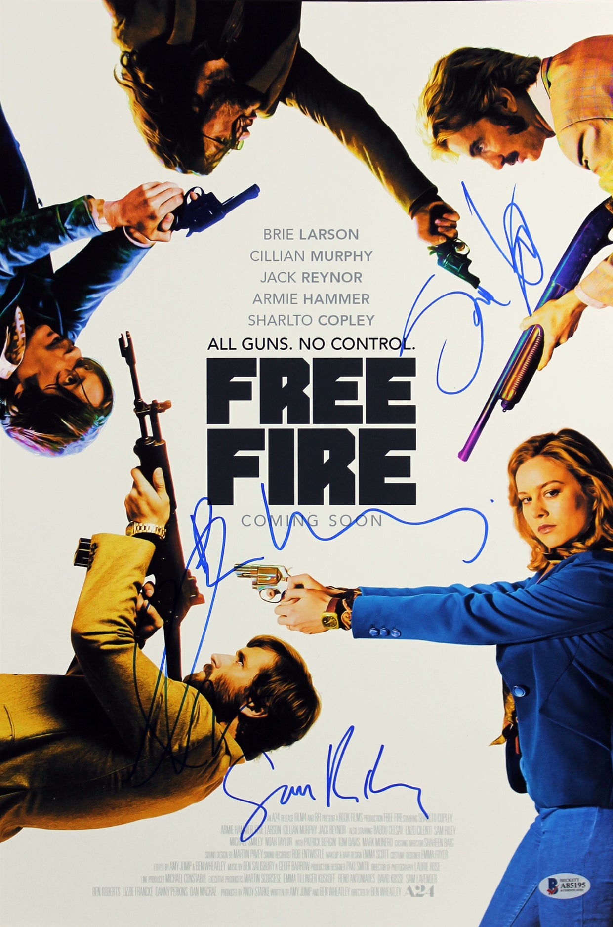 Free Fire (4) Hammer, Copley +2 Signed 12x18 Mini Movie Poster BAS  #A85195