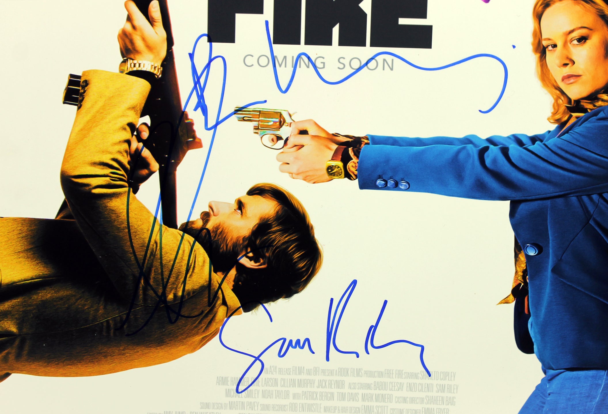 Free Fire (4) Hammer, Copley +2 Signed 12x18 Mini Movie Poster BAS  #A85195