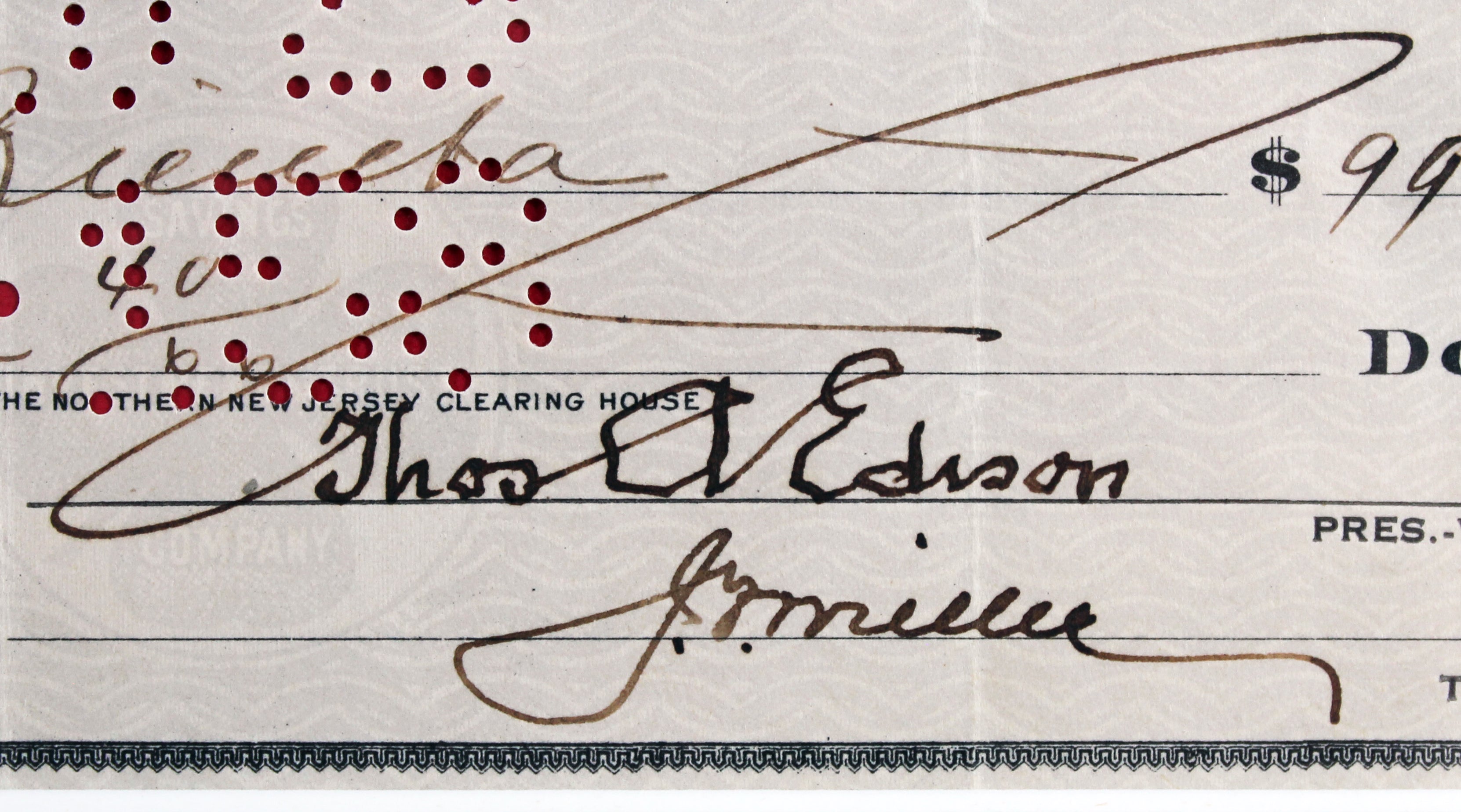 Thomas Edison Authentic Signed & Framed 3x8.5 1923 EBRC Check BAS #AB76507