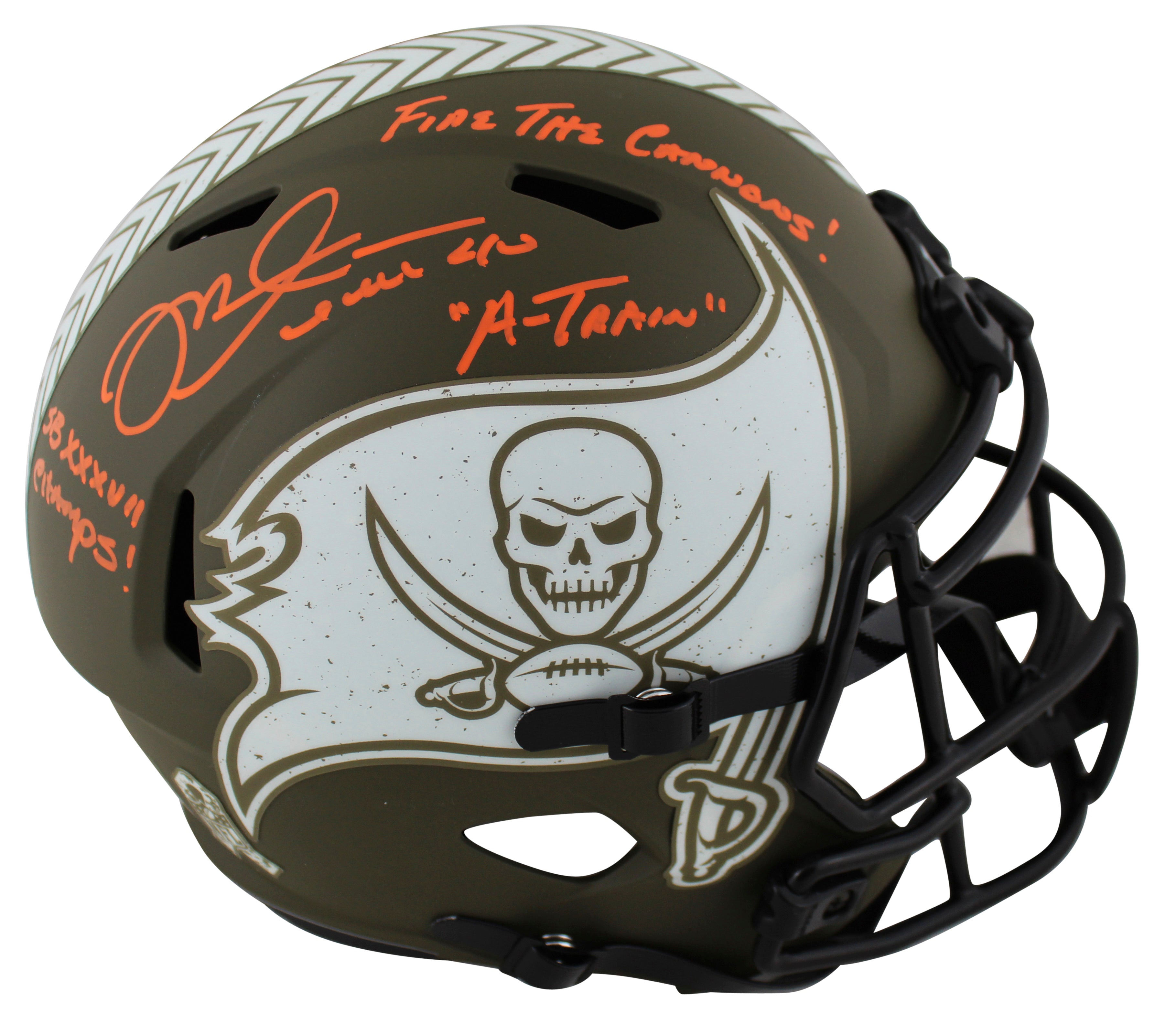 Bucs Mike Alstott 3x Insc Signed Salute To Service F/S Speed Rep Helmet BAS Wit