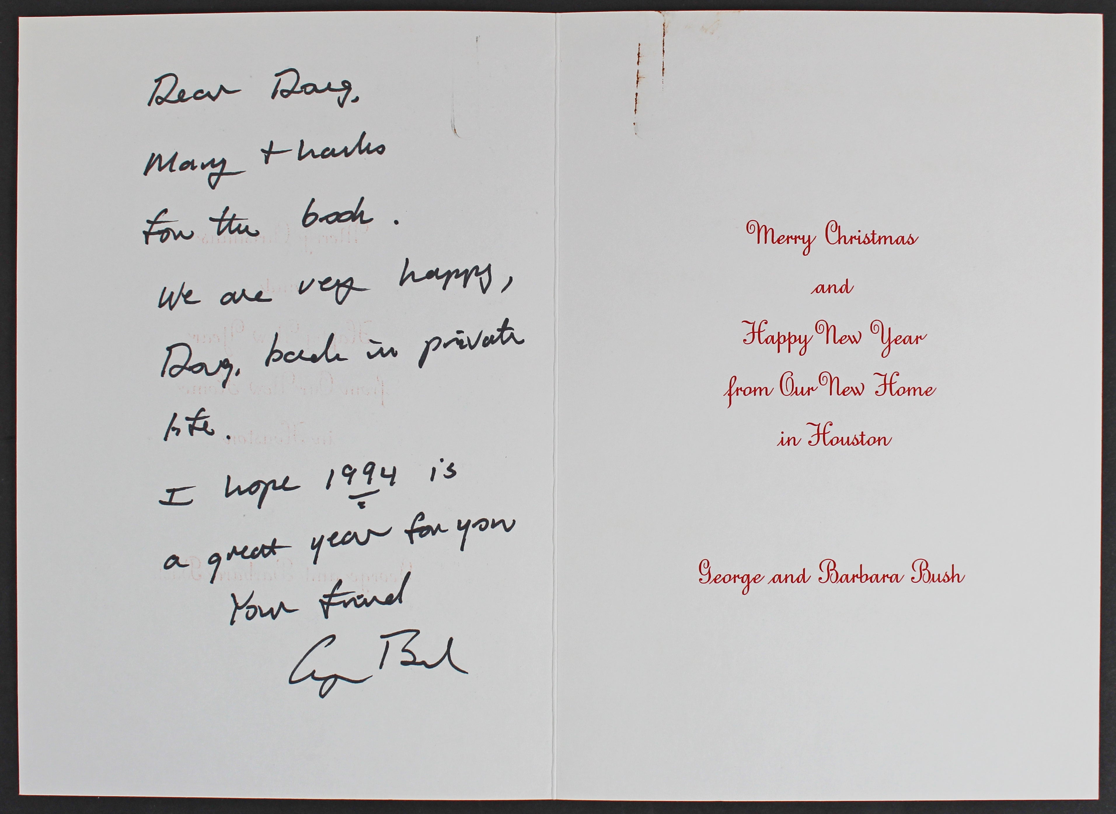 George H.W. Bush Authentic Signed Holiday Greeting Card Autographed BAS #A57636