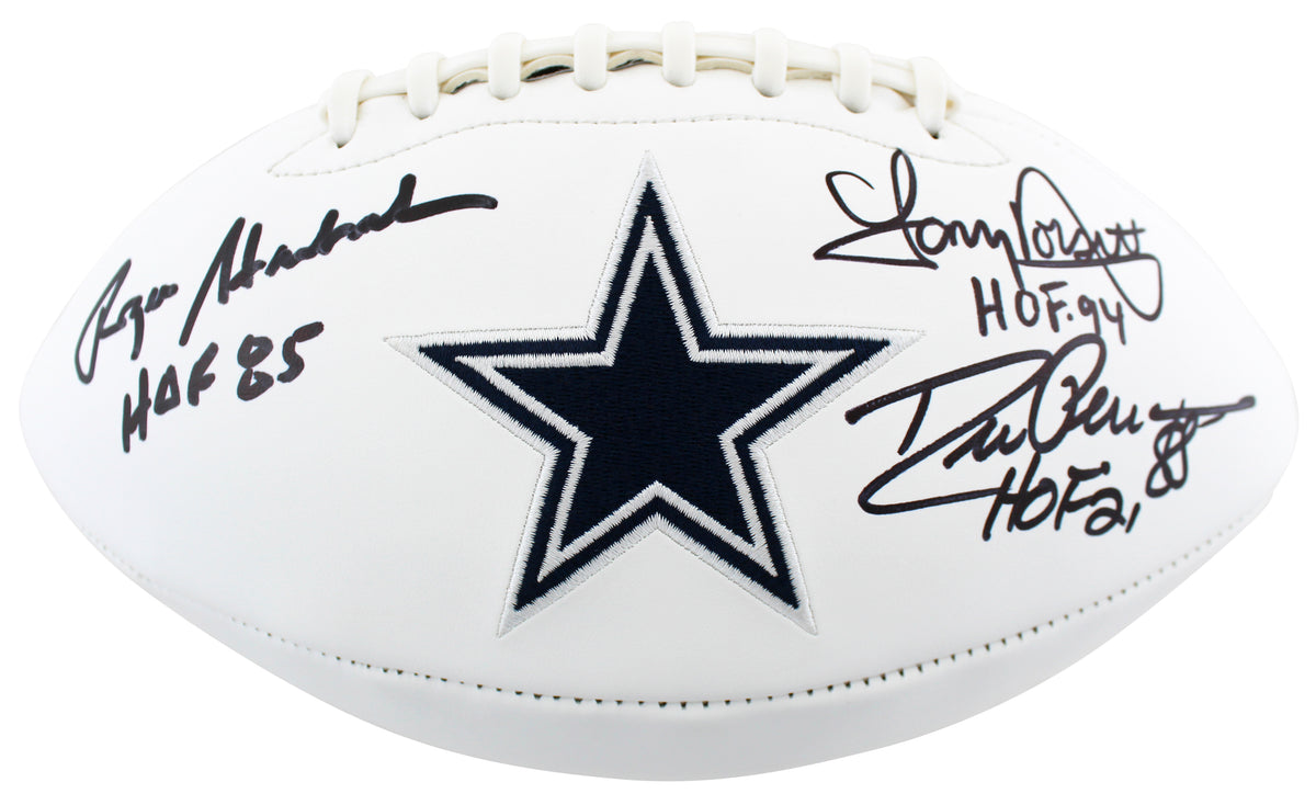 Cowboys (3) Staubach, Dorsett & Pearson Signed White Panel Logo Football BAS Wit
