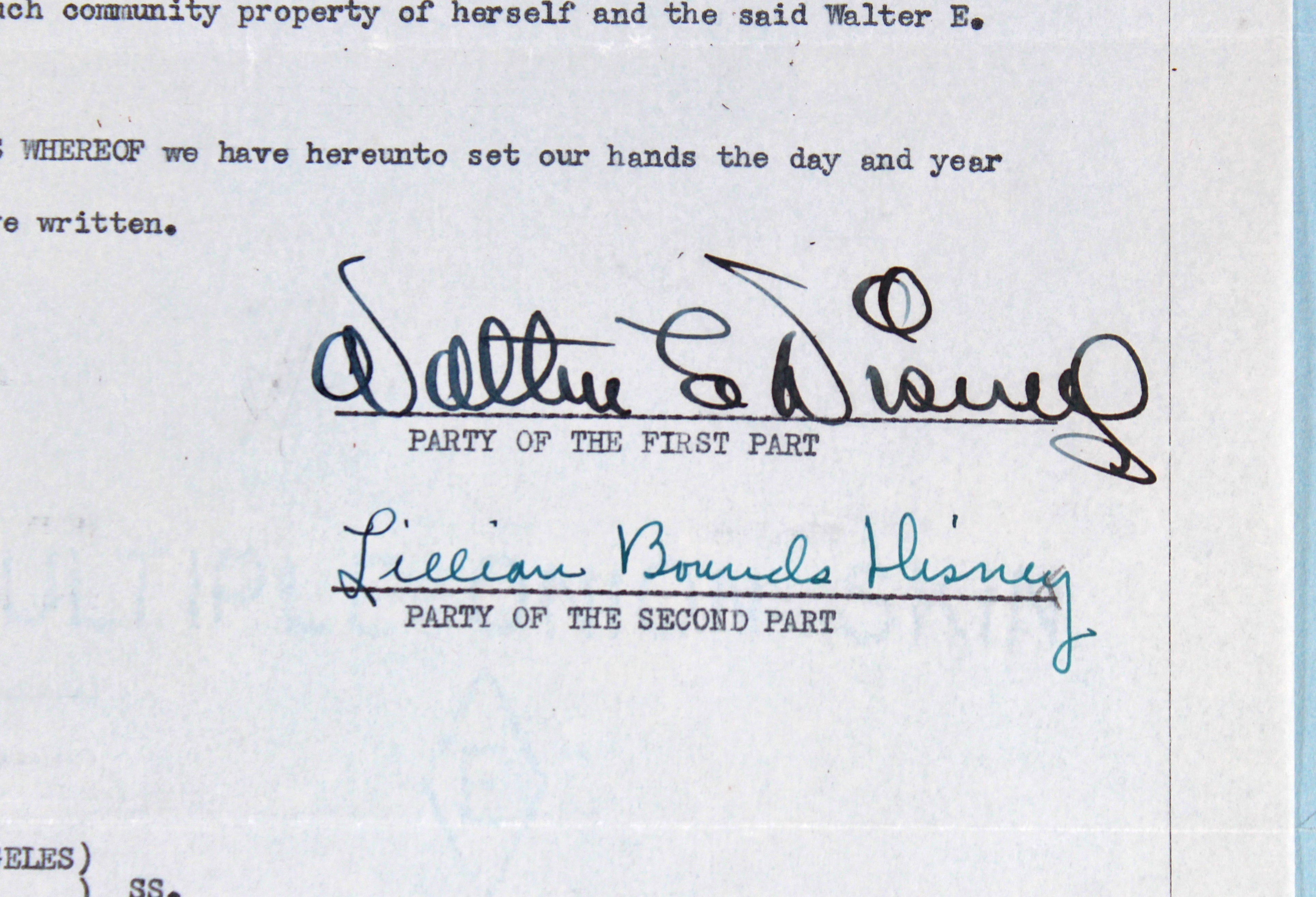 Walt Disney & Lillian Disney Signed 2 Page 8.5x13 1940 Contract BAS #A57638