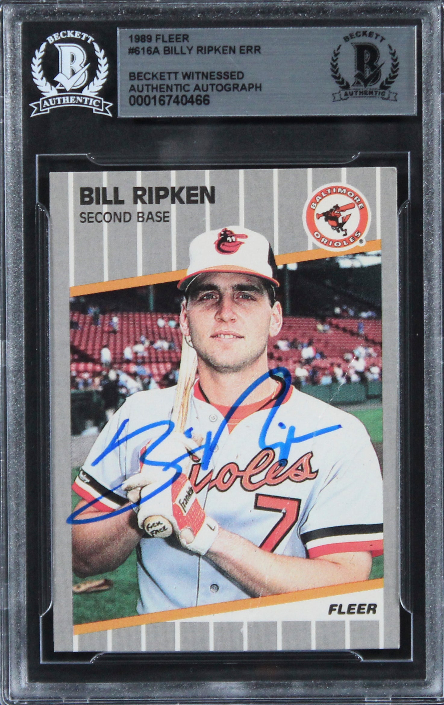 Orioles Billy Ripken Authentic Signed 1989 Fleer #616A Card (Damaged)