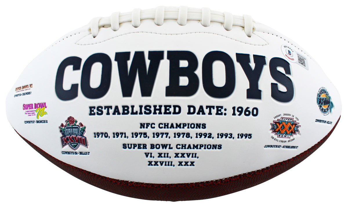 Cowboys (3) Staubach, Dorsett & Pearson Signed White Panel Logo Football BAS Wit