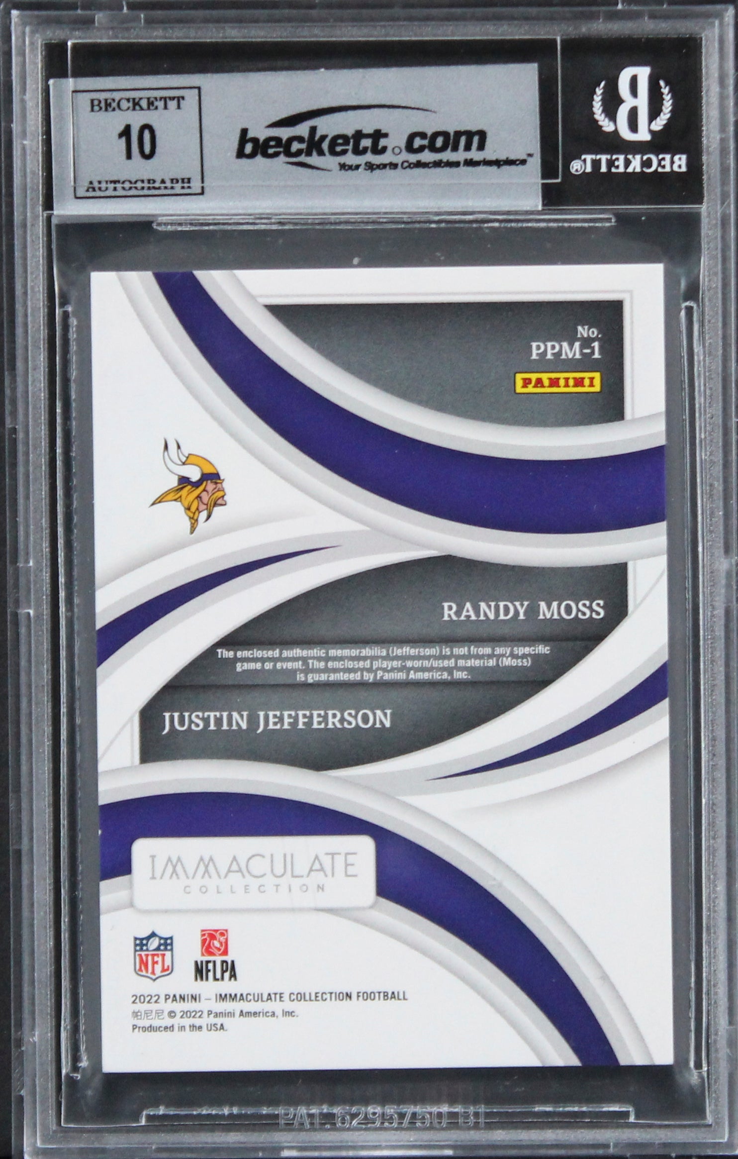 Randy Moss & Justin Jefferson Signed 2022 IC #1 #83/99 Card Auto 10! BAS Slabbed