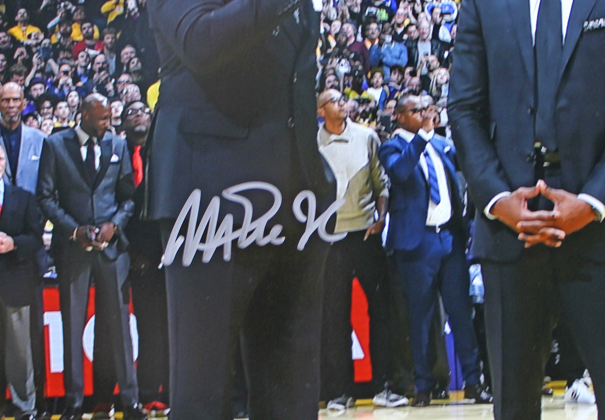 Lakers Magic Johnson Signed 16x20 Kobe Number Retirement Photo BAS Witnessed