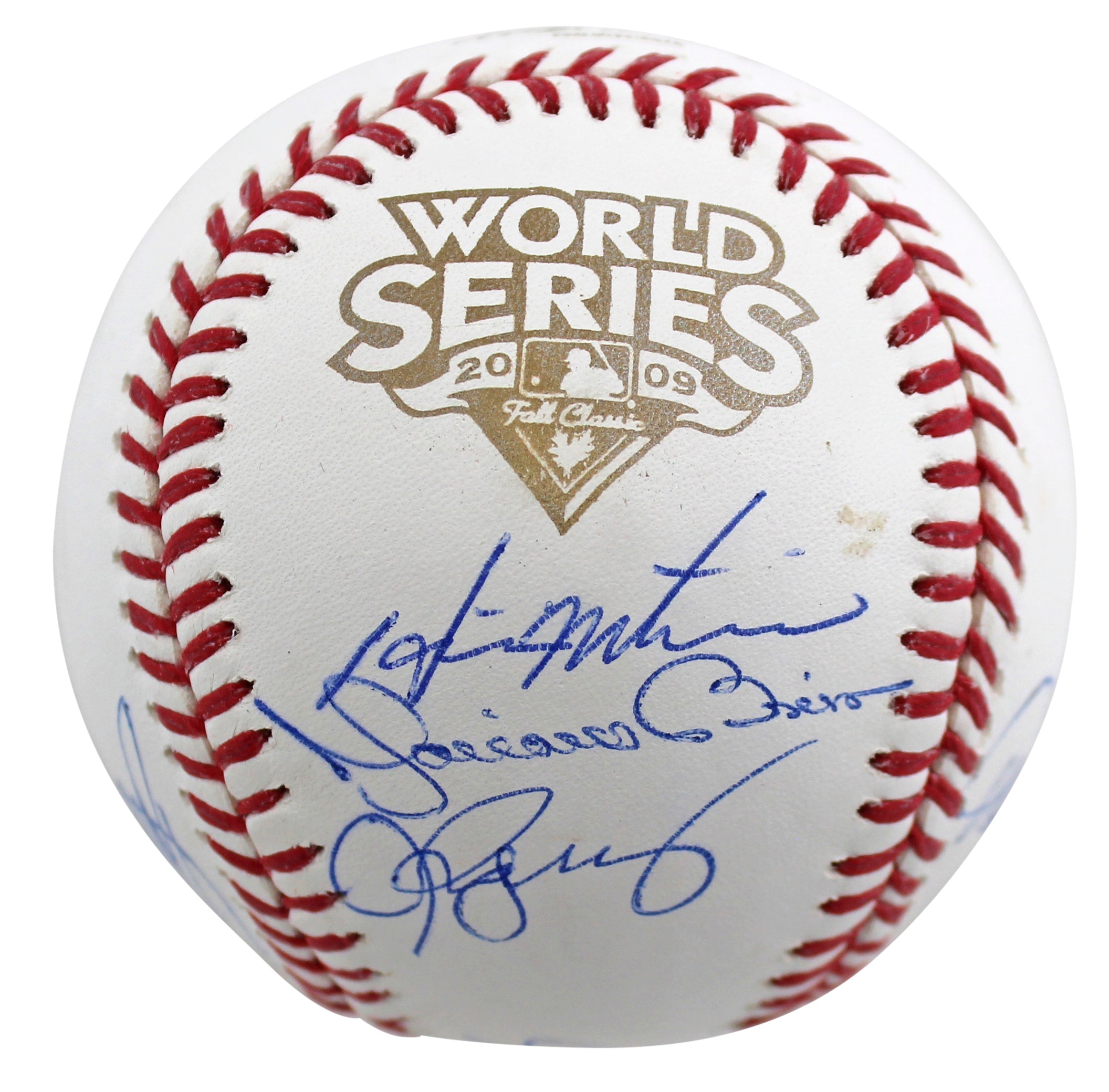 2009 Yankees (9) Jeter Rivera Posada Signed 2009 WS Logo Oml Baseball Steiner 3