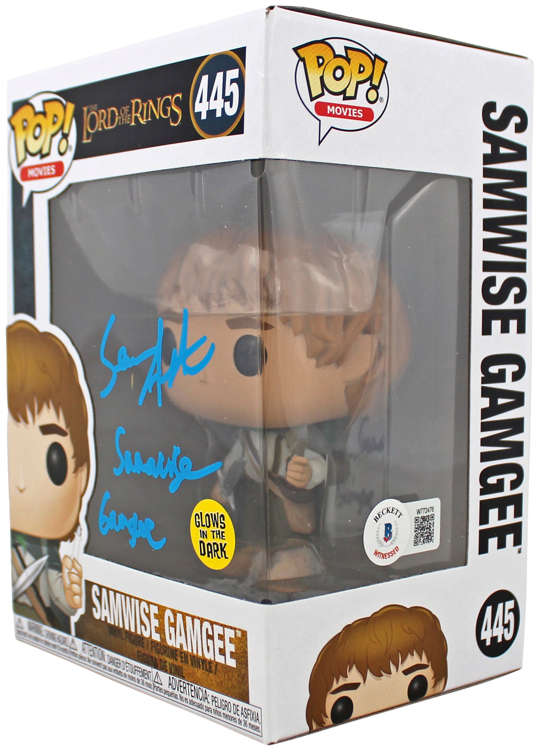 Sean Astin LOTR "Sam Gamgee" Signed Funko Pop Vinyl Figure w/ Blue Sig BAS Wit