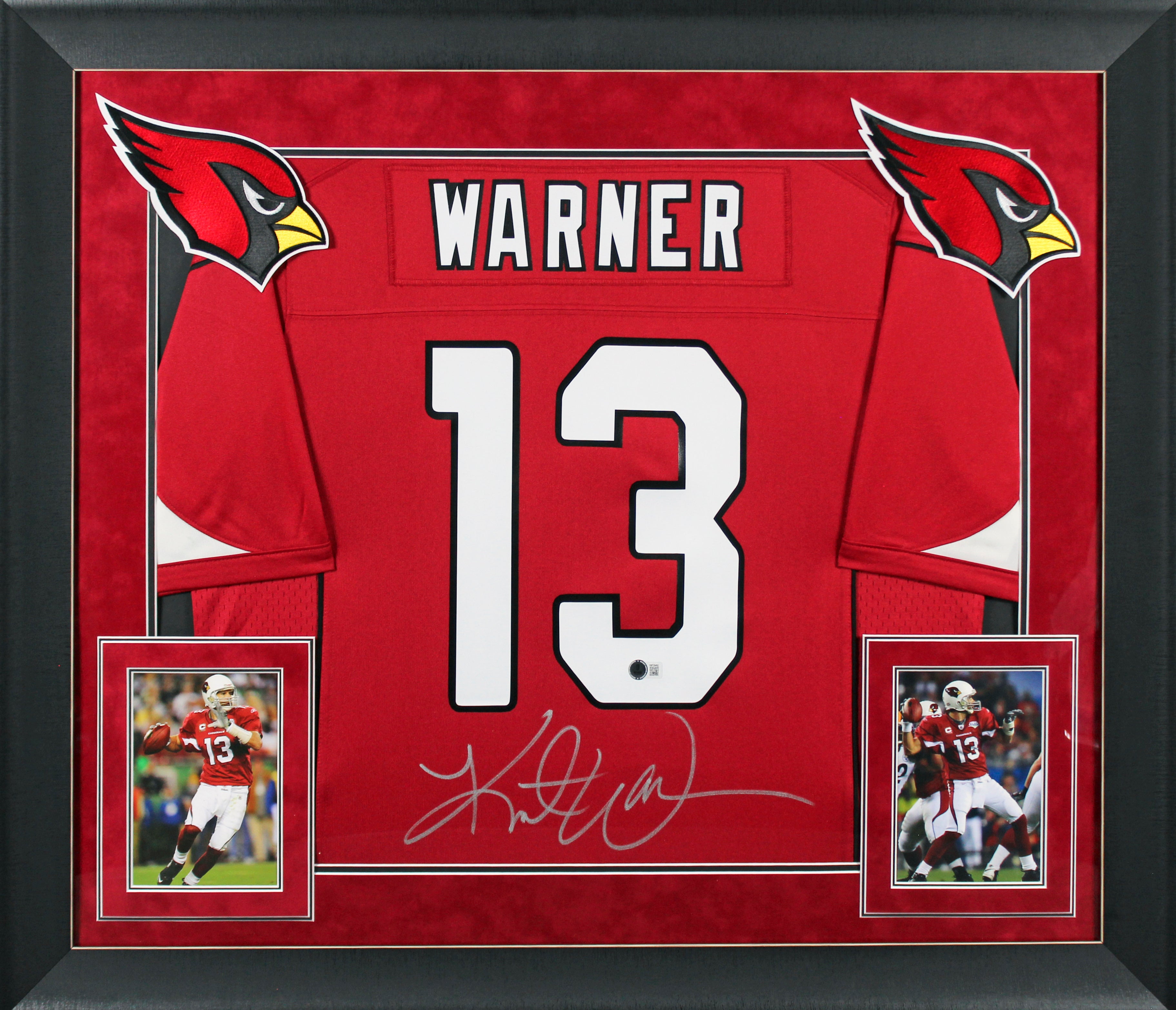 Cardinals Kurt Warner Authentic Signed Red Nike Game Framed Jersey BAS Witnessed