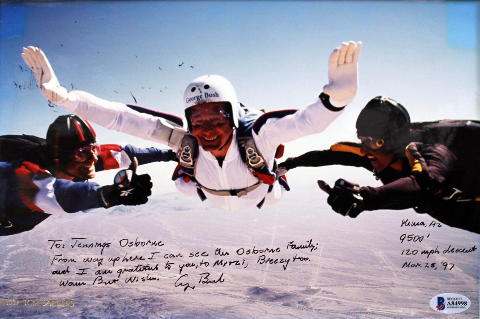 George H.W. Bush Signed & Matted 85th Birthday Skydiving 8x12 Photo BAS #A84998