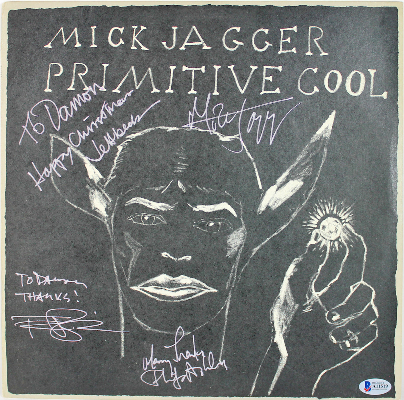 (4) Jagger, Beck, Ashley Signed Primitive Cool Album Cover W/ Vinyl BAS #A11519