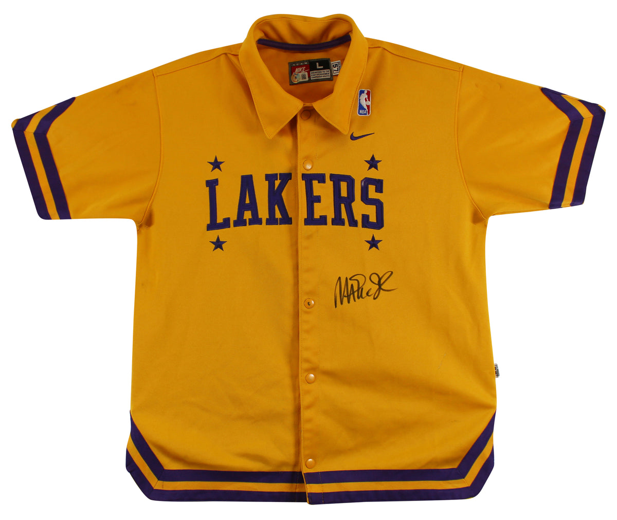 Lakers Magic Johnson Signed Yellow Nike Warmup Shirt BAS Witnessed #W205620