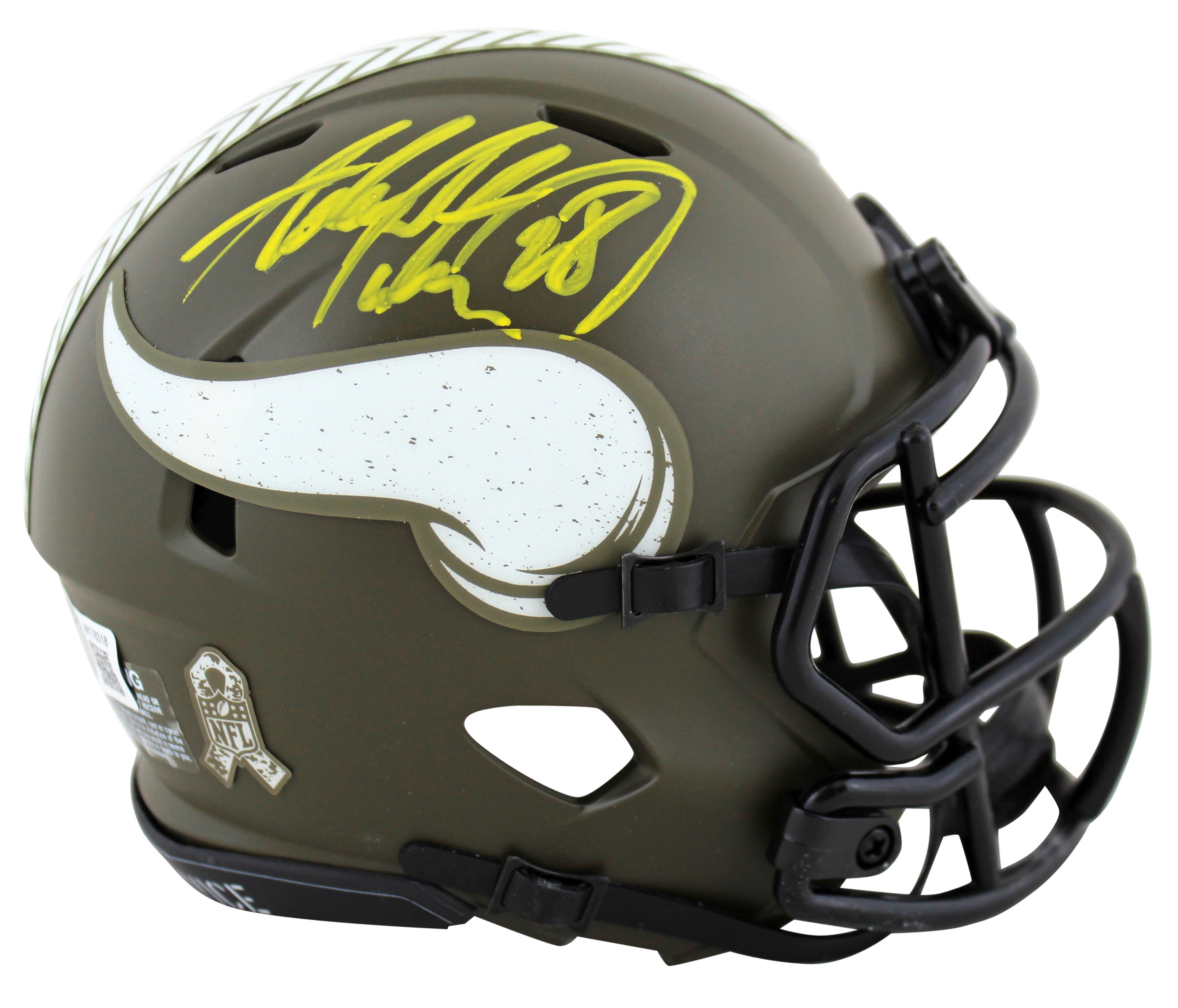 Vikings Adrian Peterson Signed Salute To Service Speed Mini Helmet BAS Witnessed