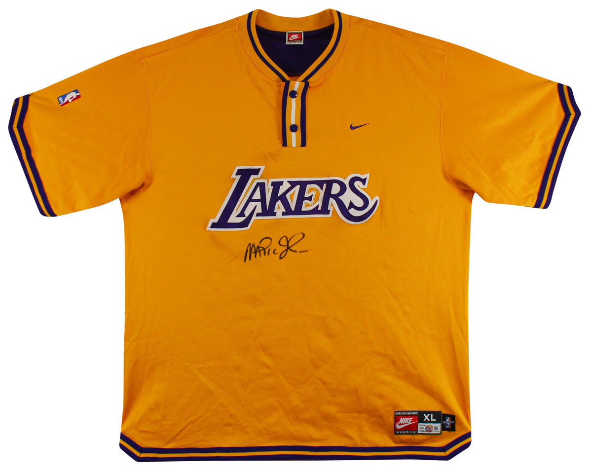 Lakers Magic Johnson Signed Yellow Nike Warmup Shirt BAS Witnessed #W205615