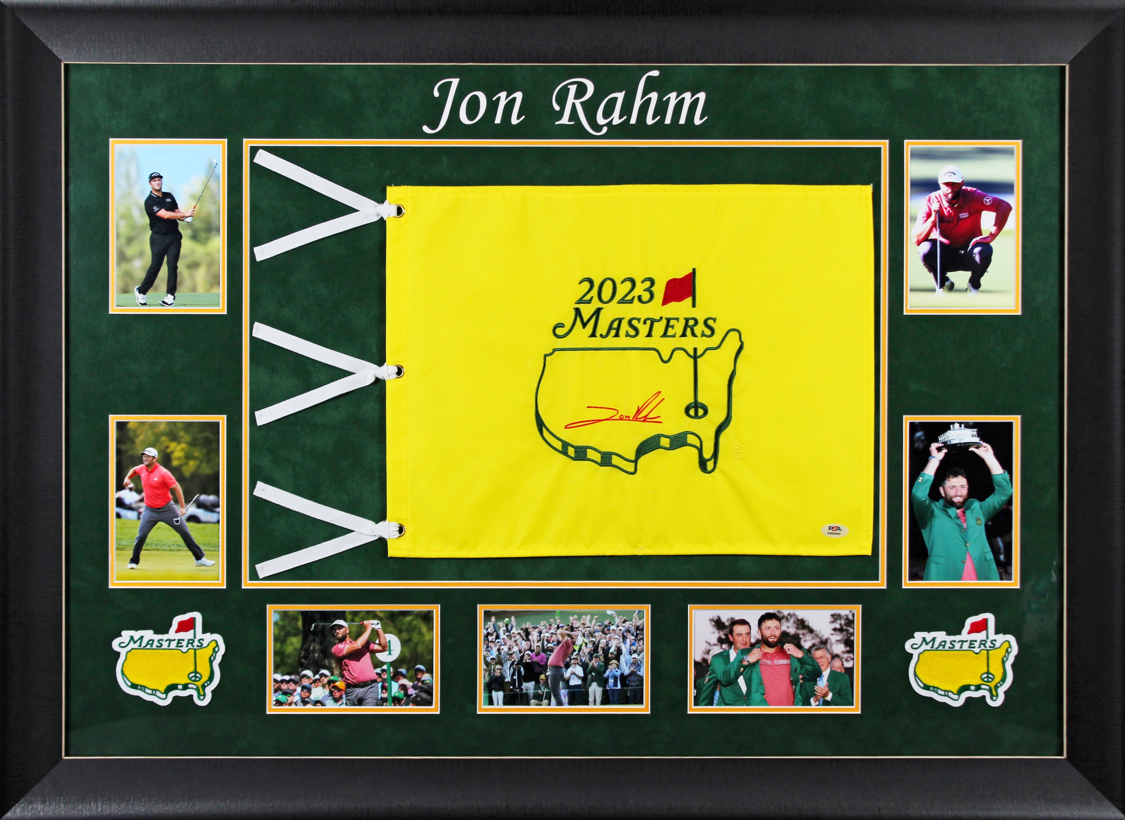 Jon Rahm Authentic Signed & Framed 2023 Masters Pin Flag PSA/DNA #AM92864