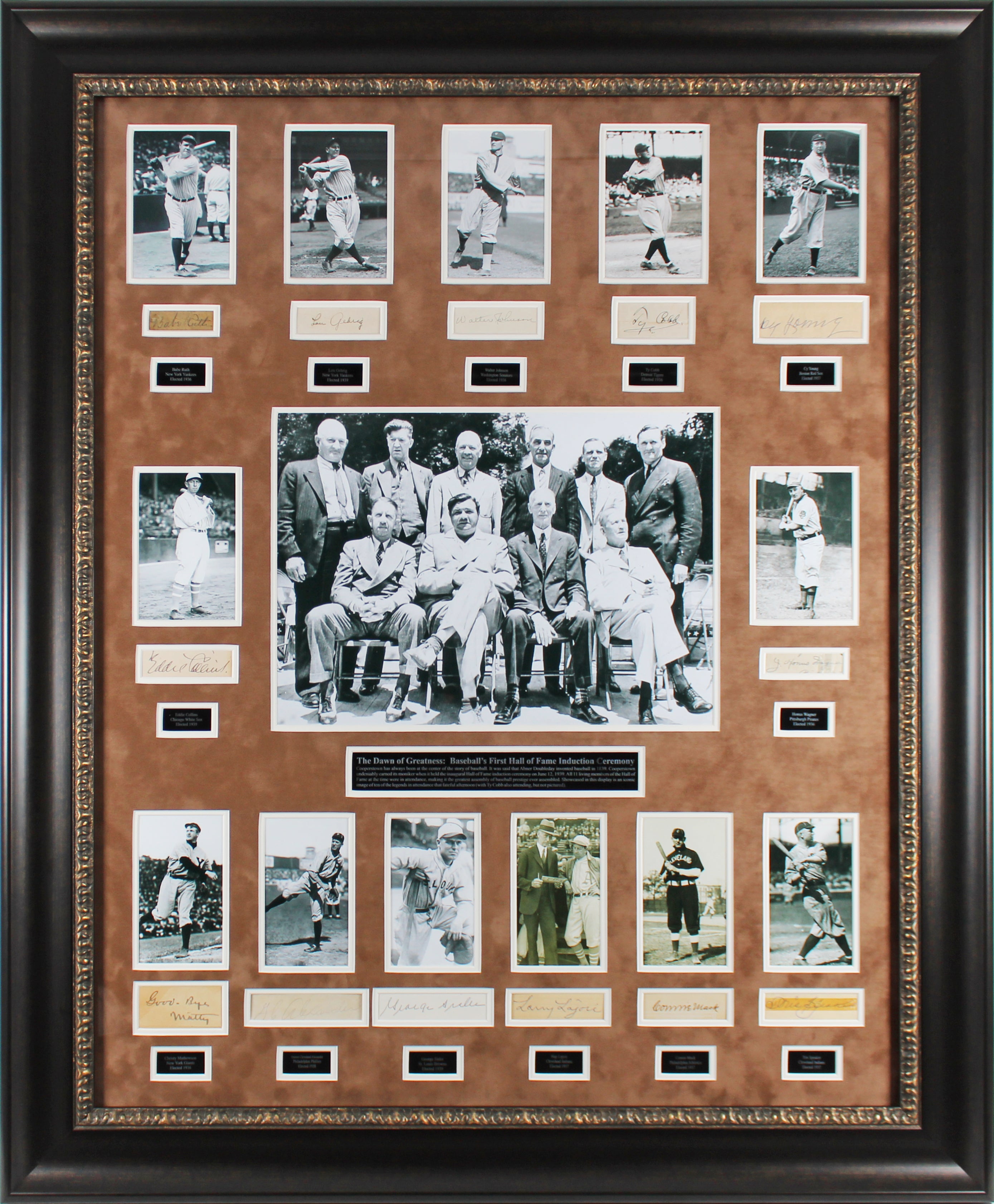 1st MLB HOF Class (13) Ruth, Gehrig, Johnson, Cobb +9 Signed Framed Display BAS