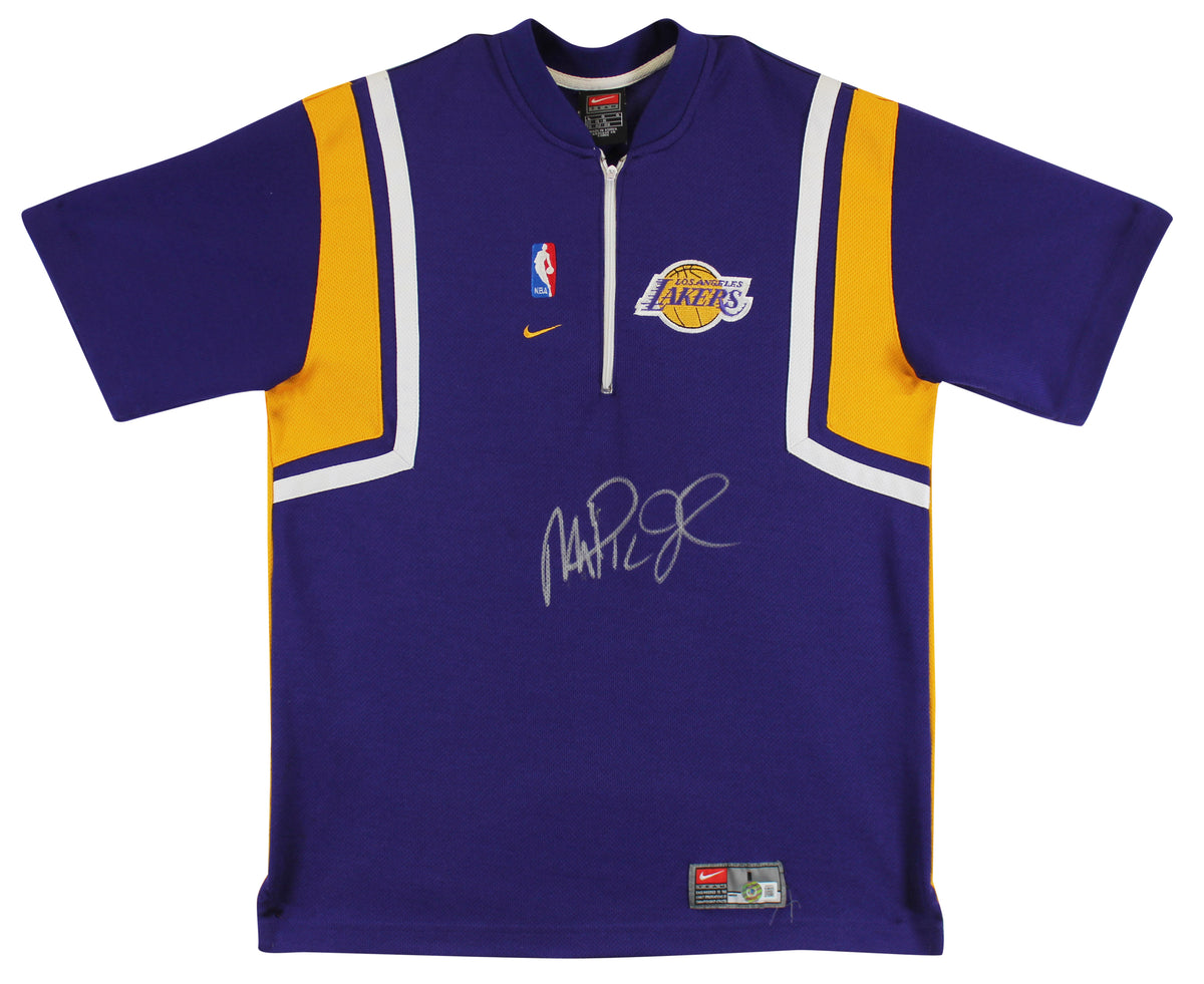 Lakers Magic Johnson Signed Purple Nike Warmup Shirt BAS Witnessed #W205618