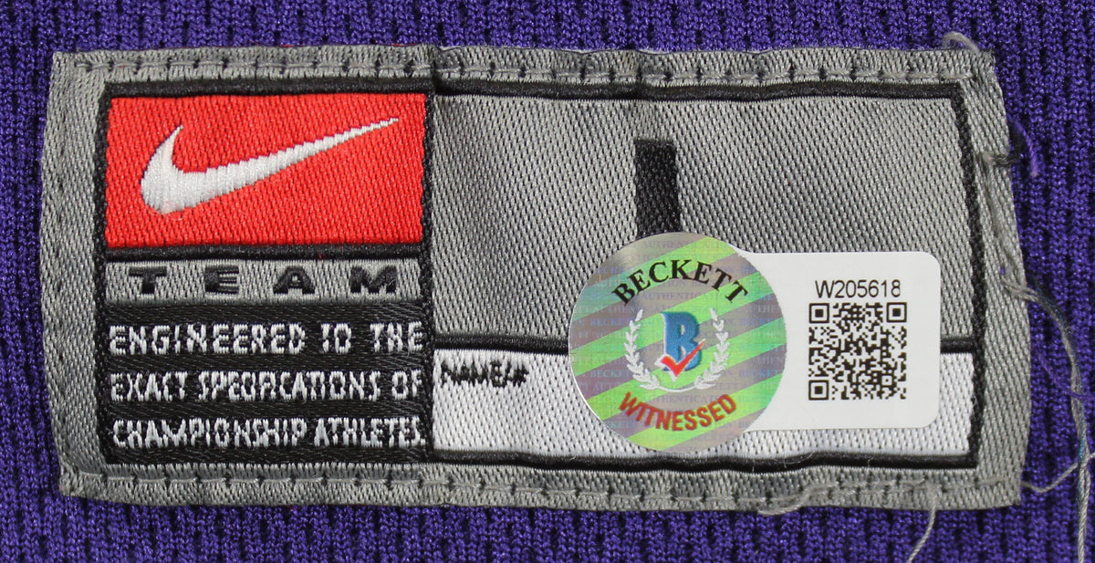 Lakers Magic Johnson Signed Purple Nike Warmup Shirt BAS Witnessed #W205618