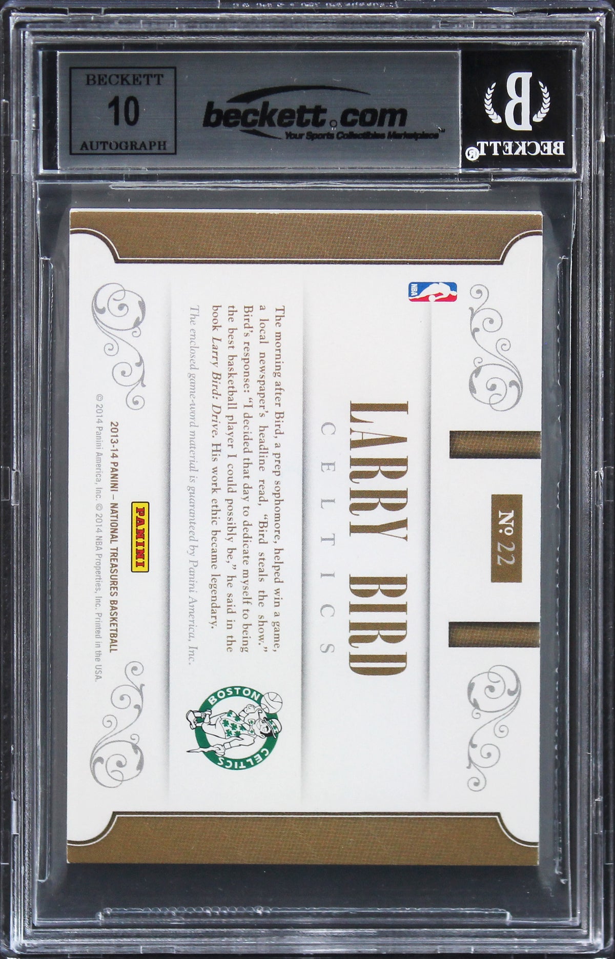Larry Bird Signed 13 National Treasures XFactor #22 #10/49 Card Auto 10 BAS Slab