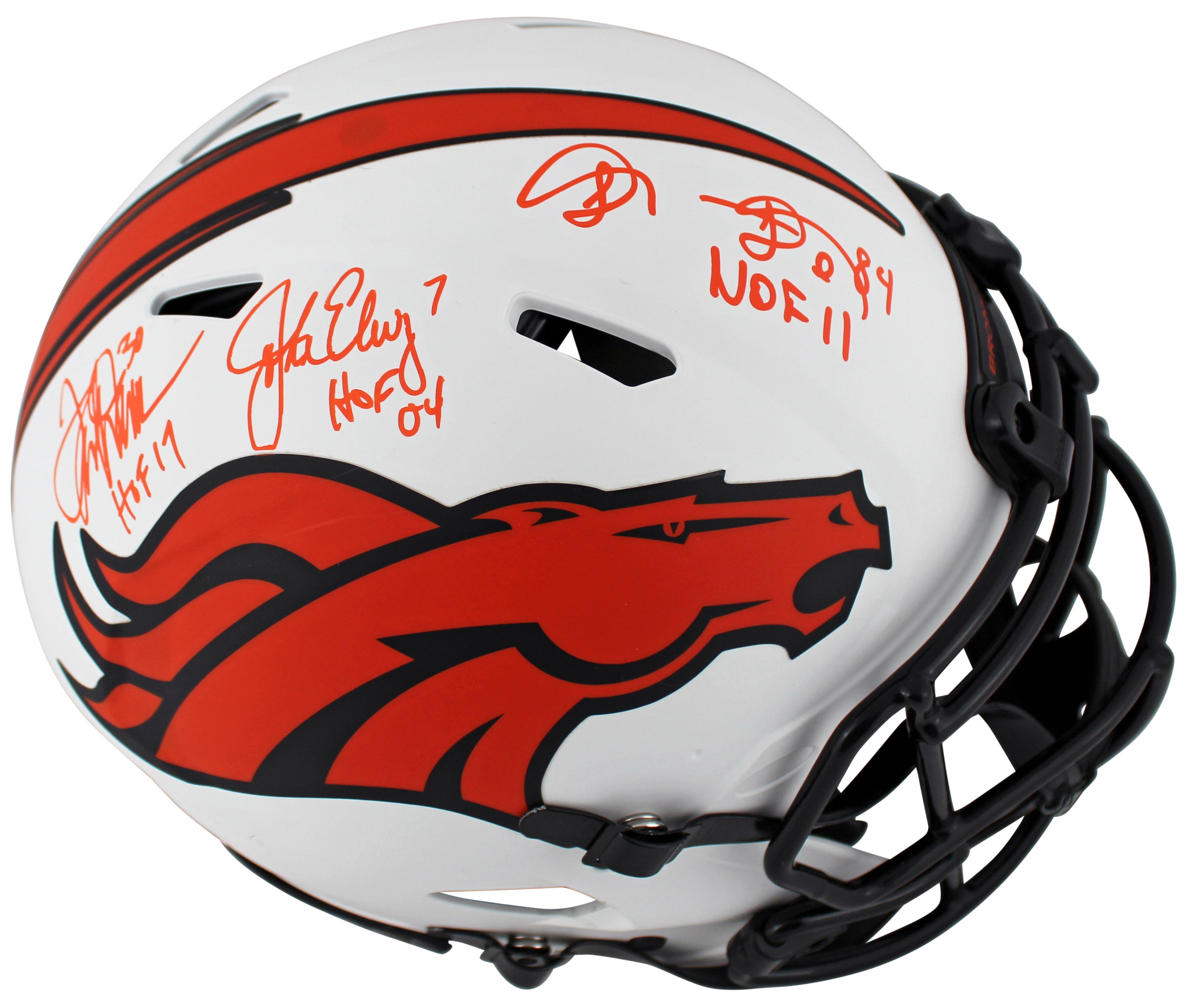 Broncos (3) Elway, Sharpe, & Davis Signed Lunar F/S Speed Proline Helmet BAS Wit