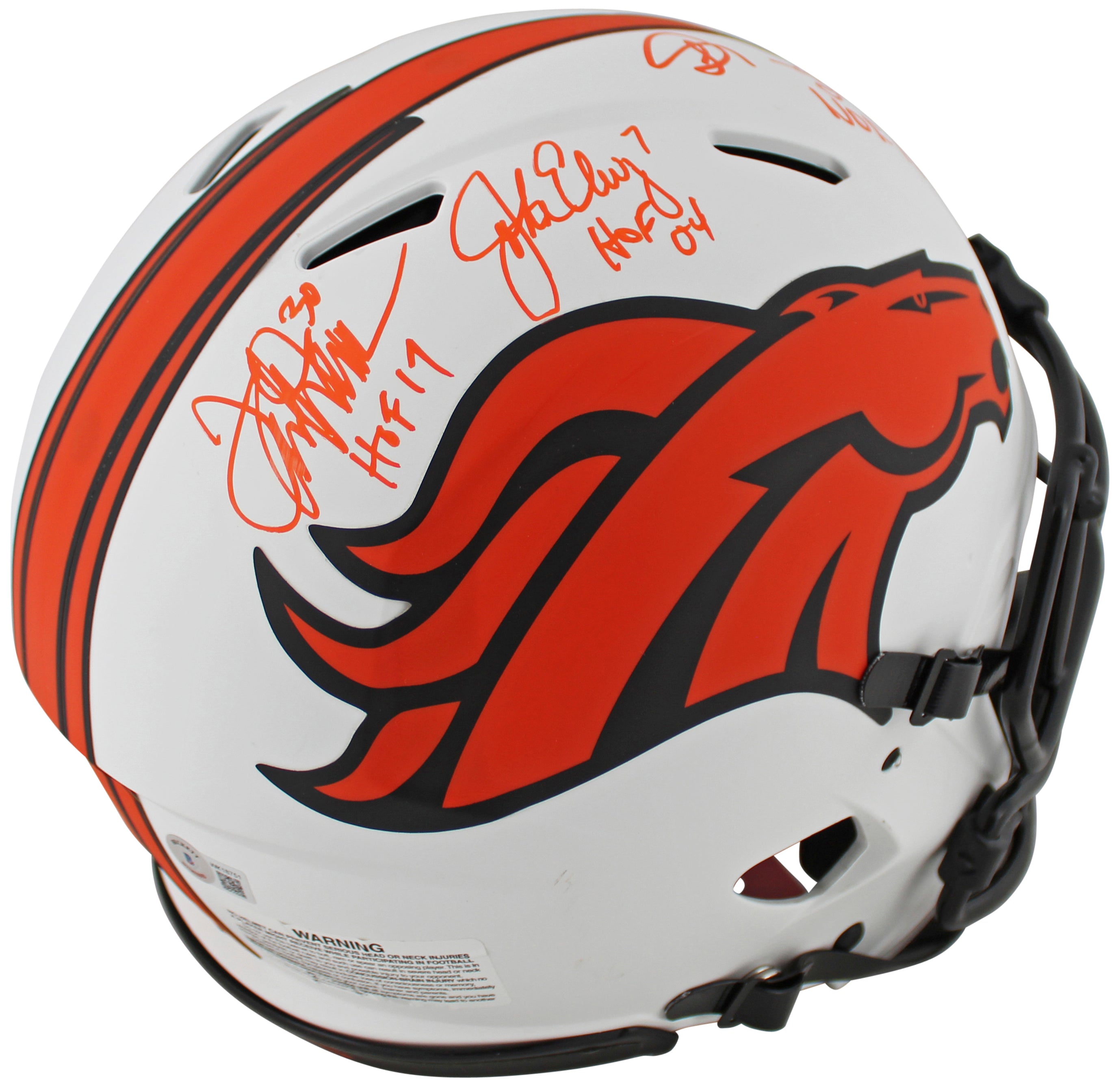 Broncos (3) Elway, Sharpe, & Davis Signed Lunar F/S Speed Proline Helmet BAS Wit