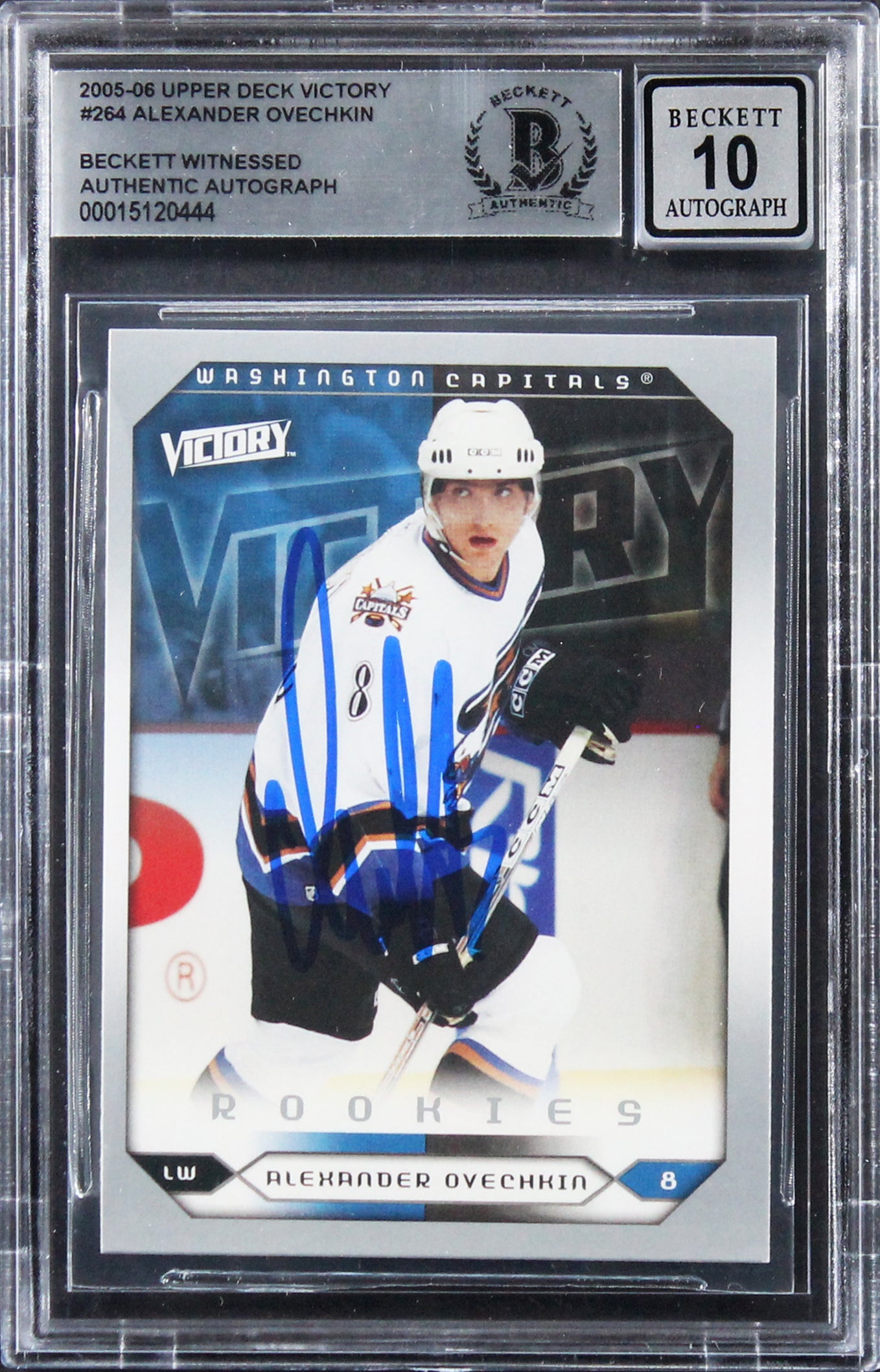 Alex Ovechkin Signed 2005 Upper Deck Victory #264 RC Card Auto 10! BAS Slabbed