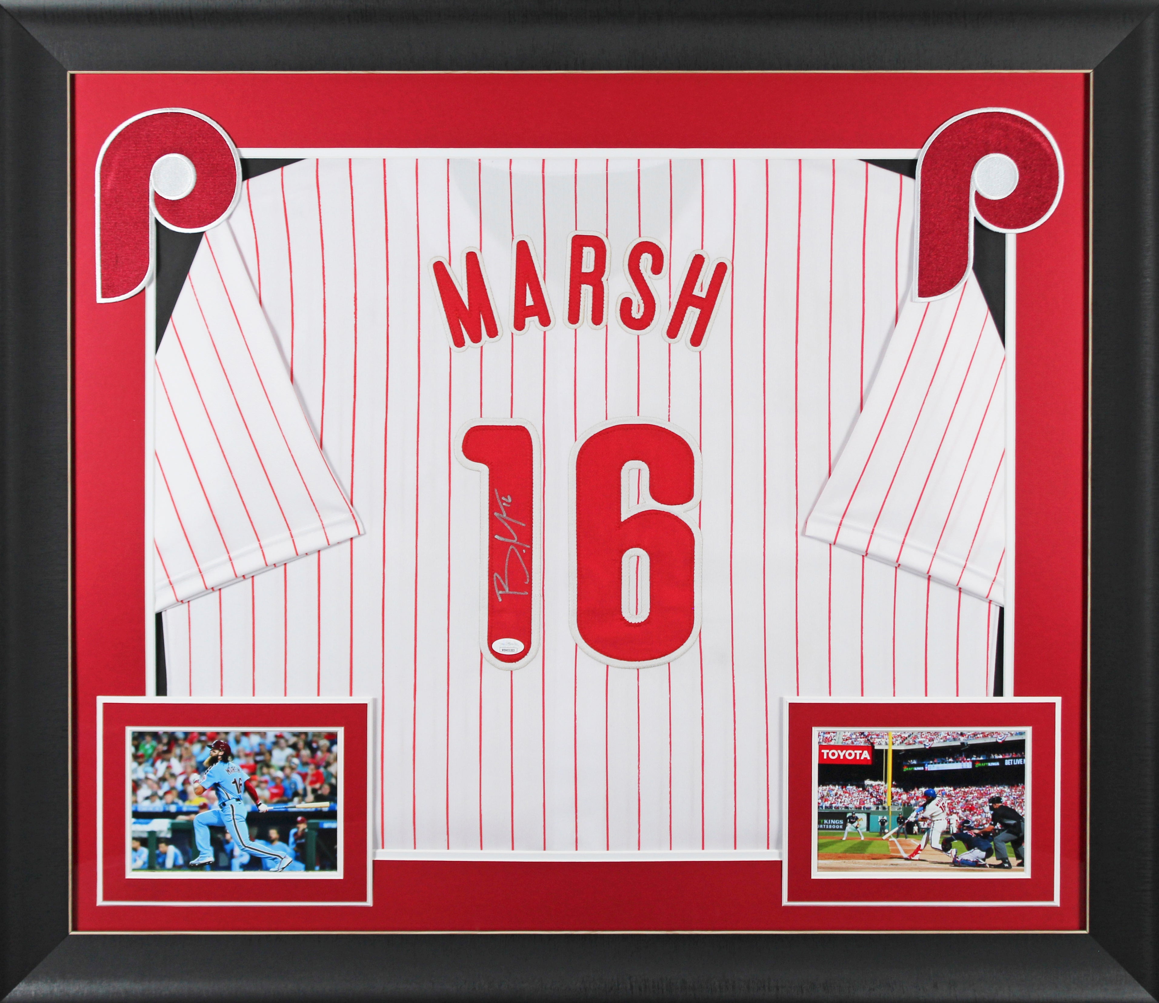 Brandon Marsh Authentic Signed White Pinstripe Pro Style Framed Jersey JSA Wit