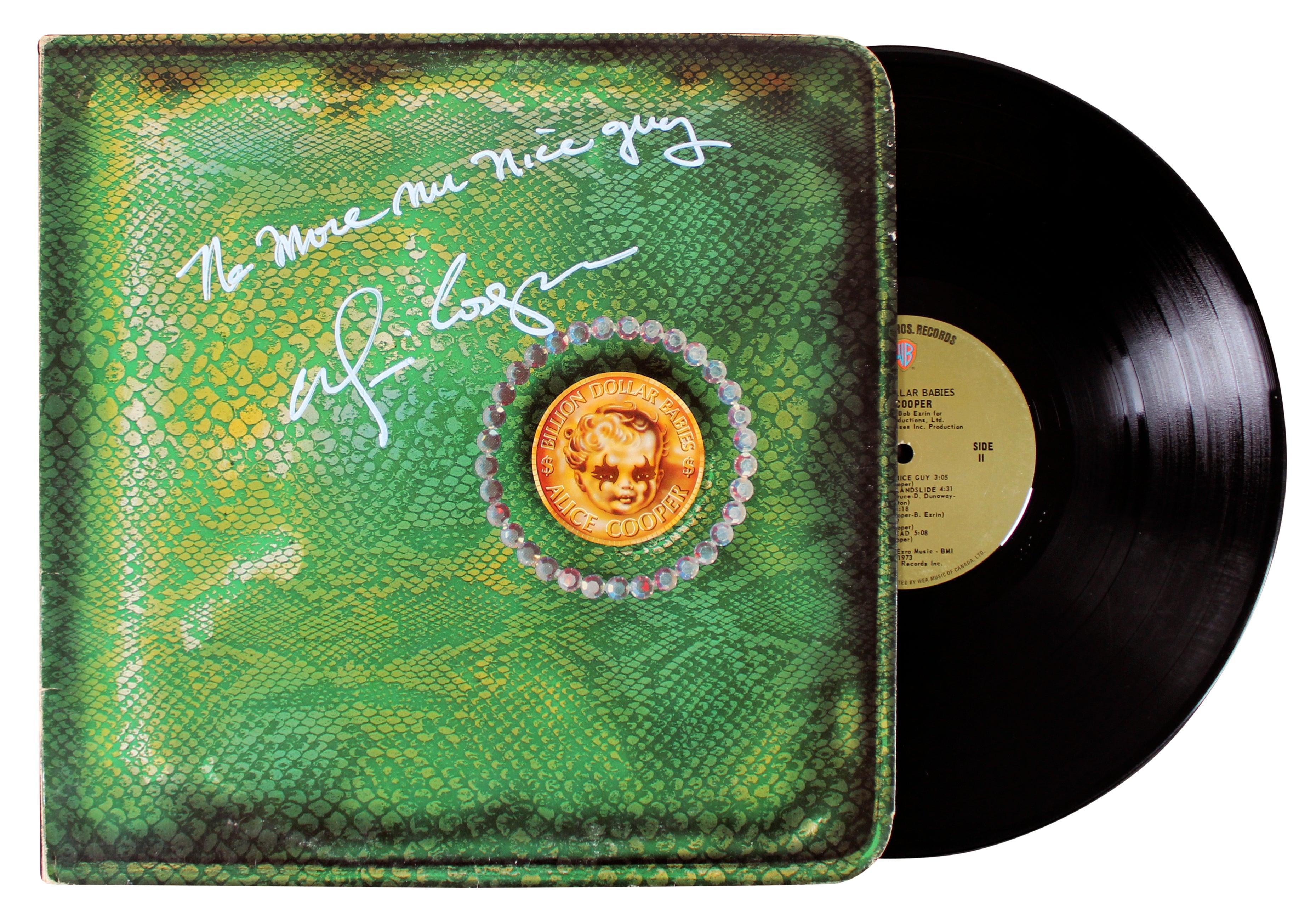 Alice Cooper "NMMNG" Signed Billion Dollar Babies Album Cover W/ Vinyl BAS Wit 3