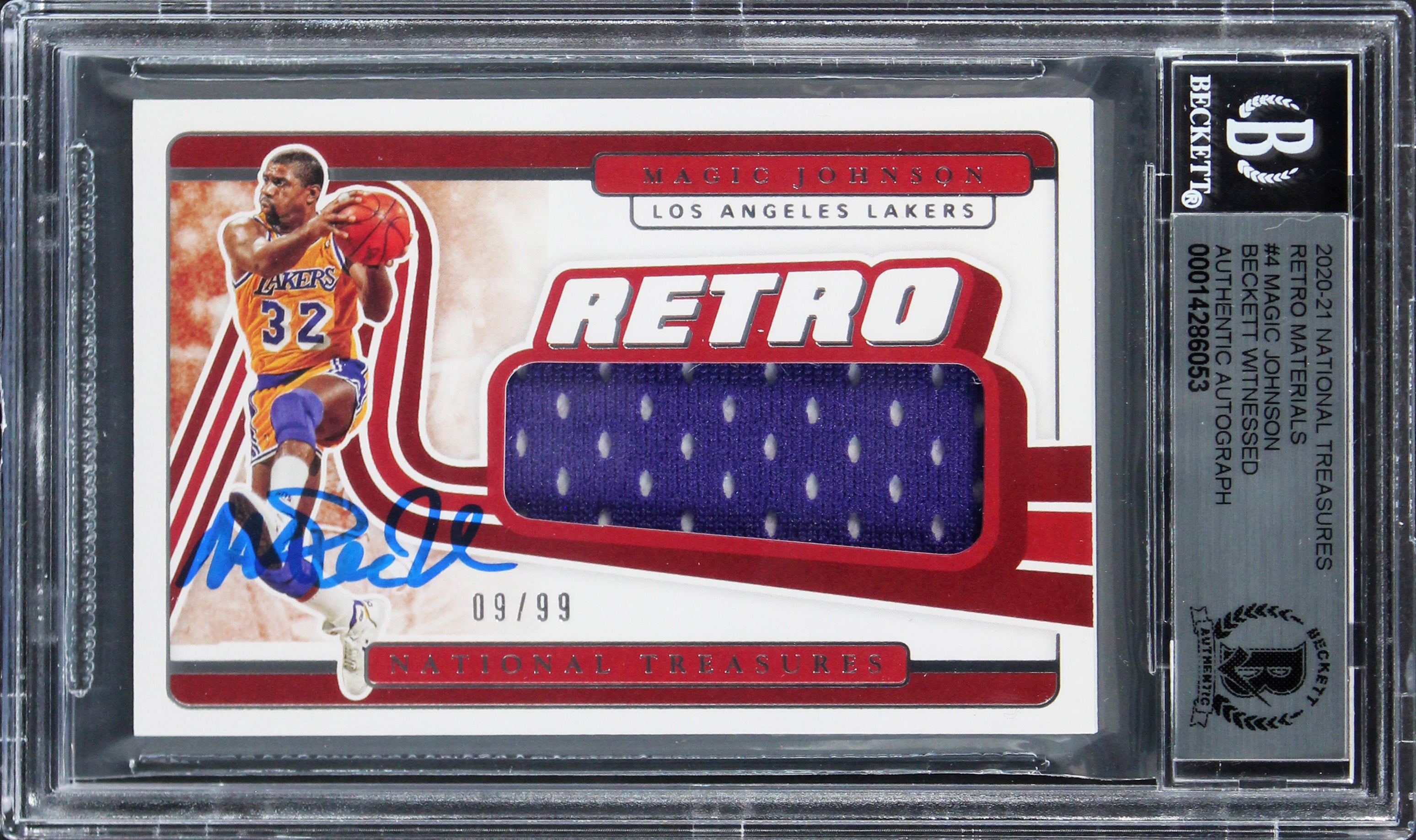 Magic Johnson Signed 2020 National Treasures Retro #4 Card Auto 10! BAS Slab 2