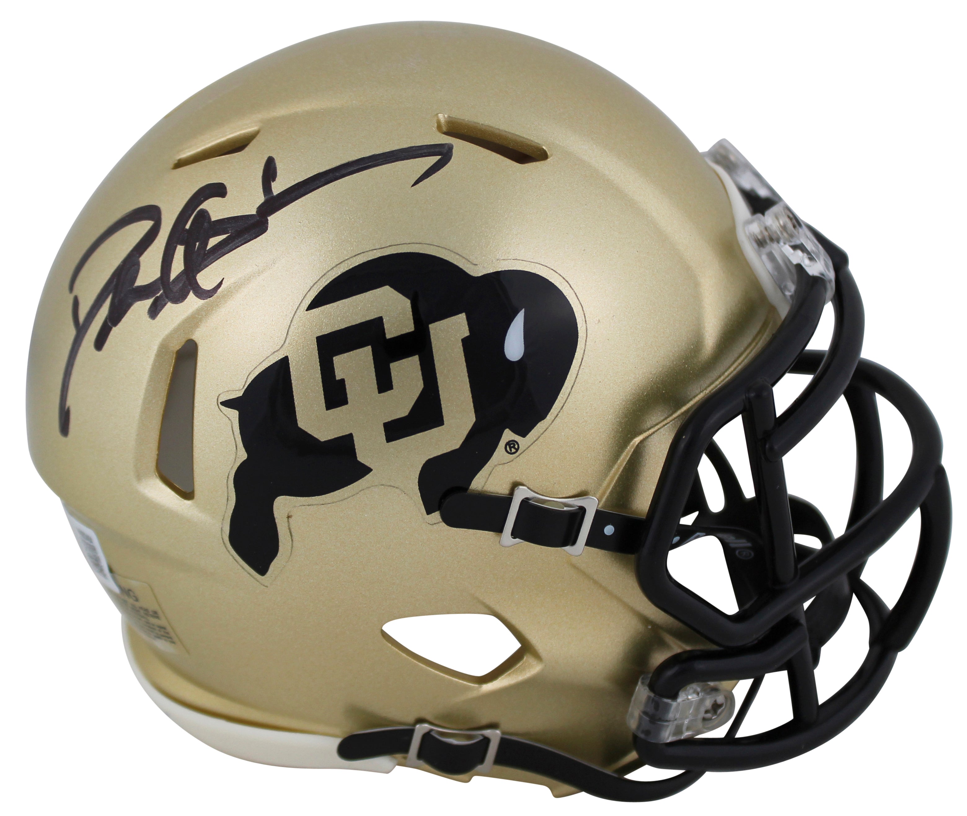 Colorado Deion Sanders Authentic Signed Gold Speed Mini Helmet BAS Witnessed